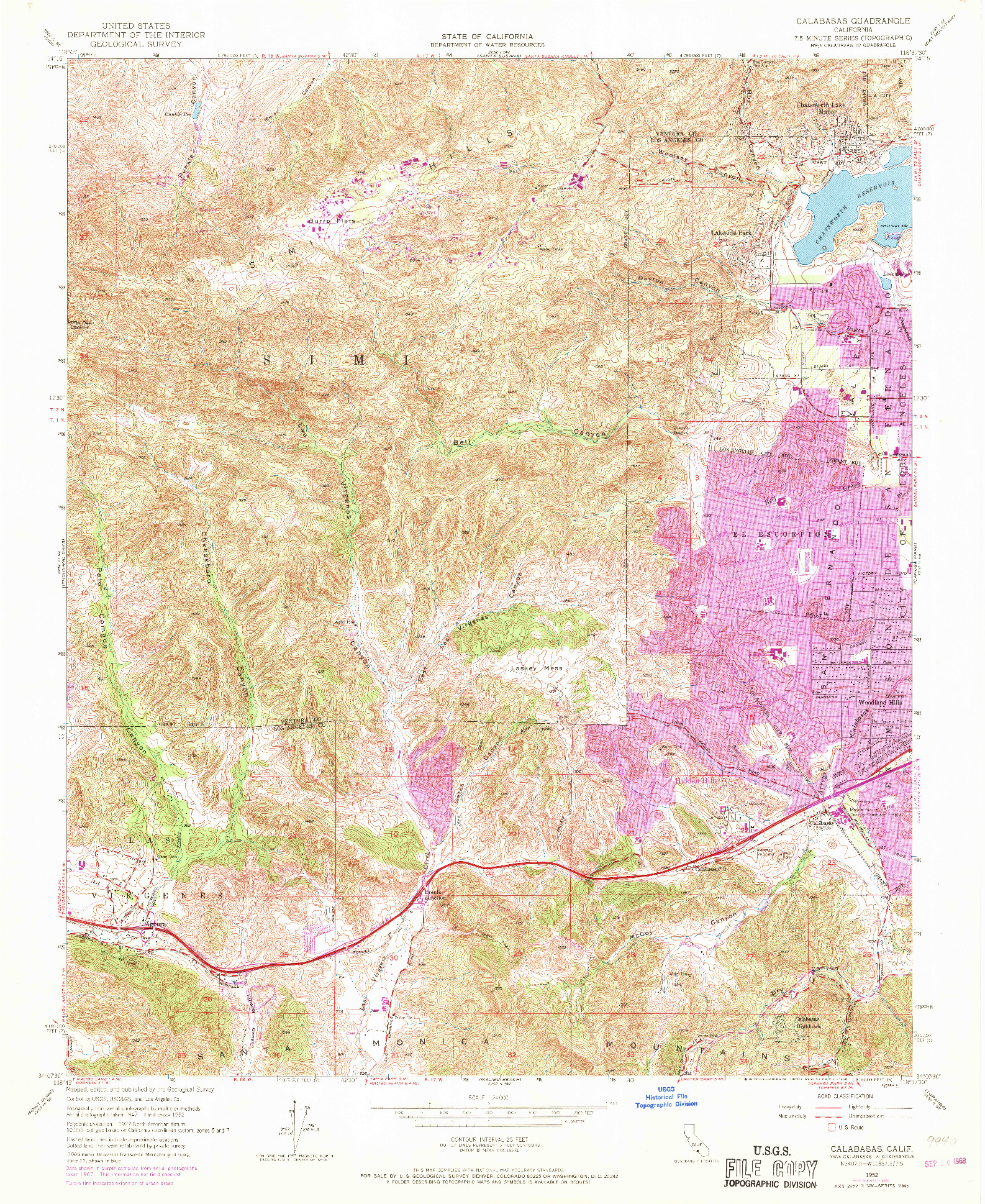 USGS 1:24000-SCALE QUADRANGLE FOR CALABASAS, CA 1952