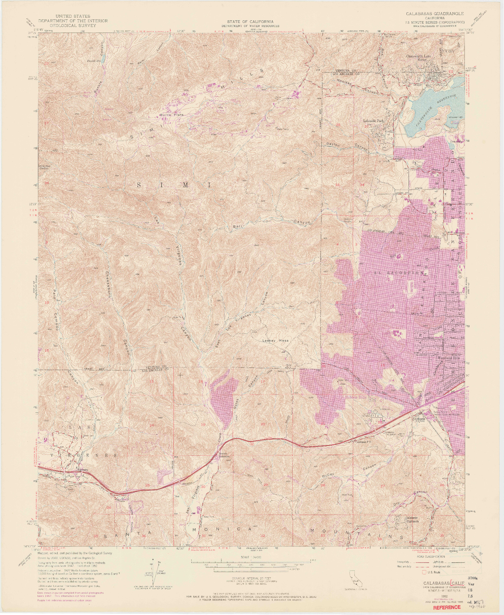 USGS 1:24000-SCALE QUADRANGLE FOR CALABASAS, CA 1952