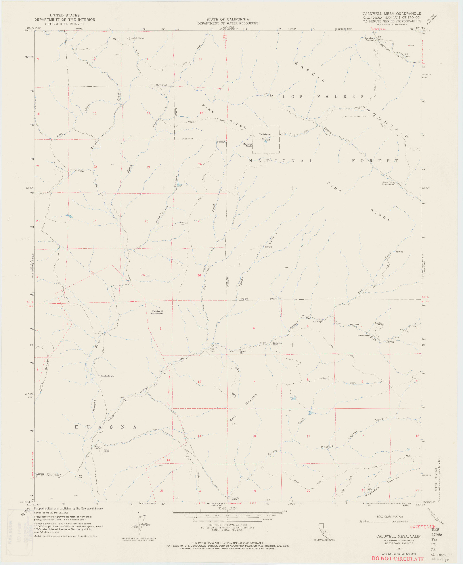 USGS 1:24000-SCALE QUADRANGLE FOR CALDWELL MESA, CA 1967