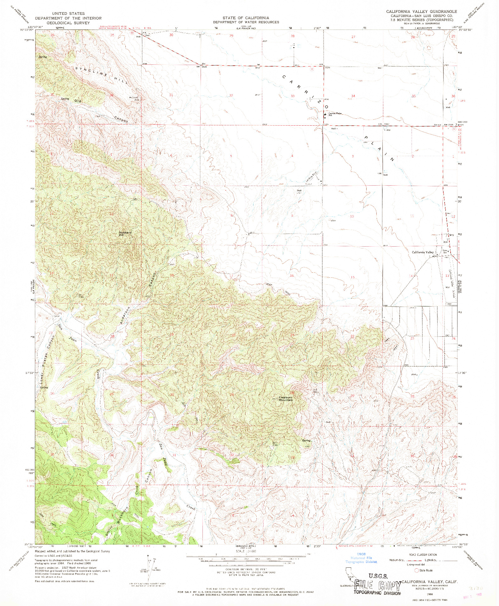 USGS 1:24000-SCALE QUADRANGLE FOR CALIFORNIA VALLEY, CA 1966