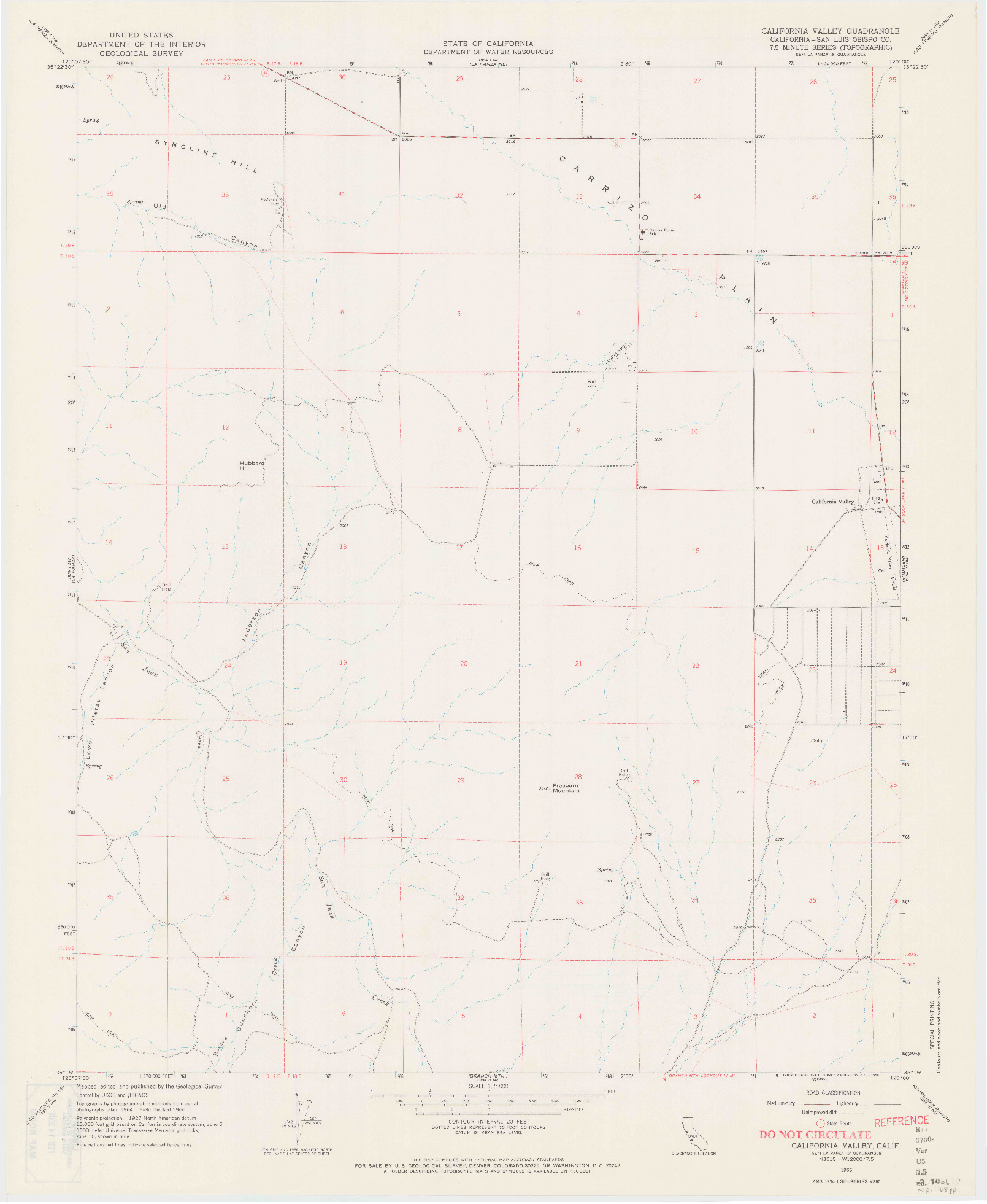 USGS 1:24000-SCALE QUADRANGLE FOR CALIFORNIA VALLEY, CA 1966