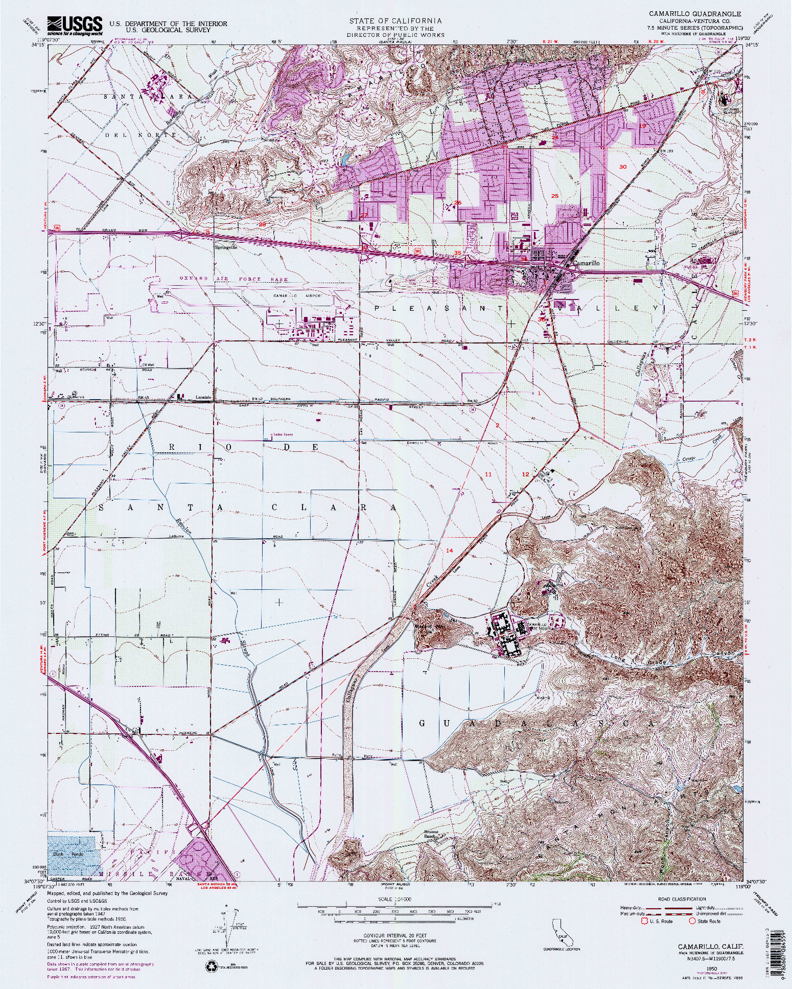 USGS 1:24000-SCALE QUADRANGLE FOR CAMARILLO, CA 1950