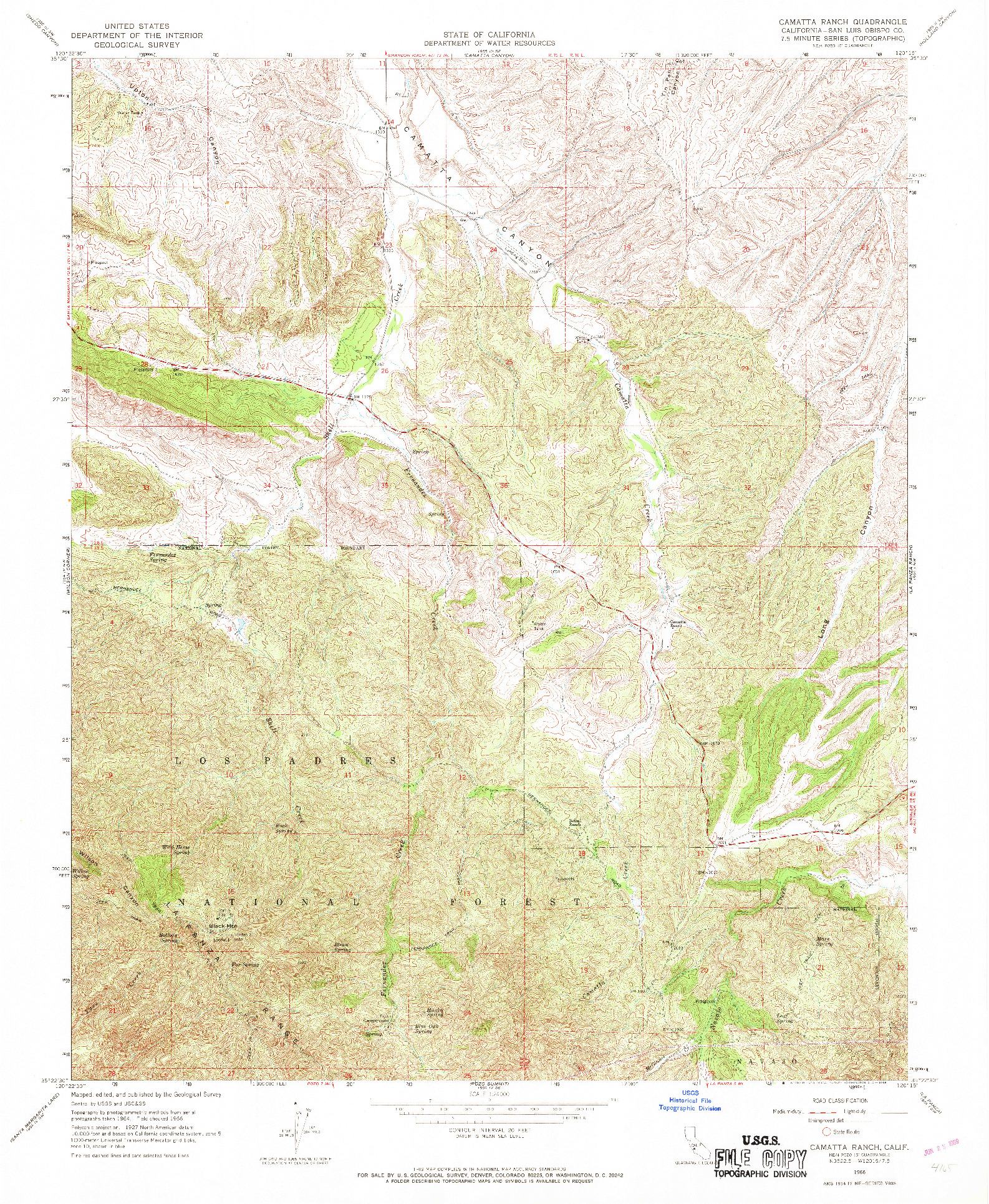 USGS 1:24000-SCALE QUADRANGLE FOR CAMATTA RANCH, CA 1966