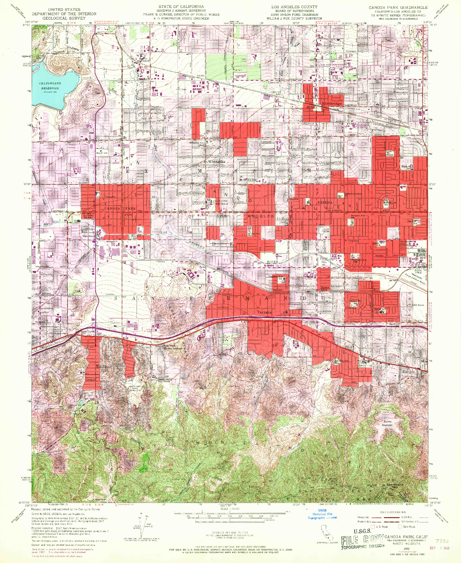 USGS 1:24000-SCALE QUADRANGLE FOR CANOGA PARK, CA 1952