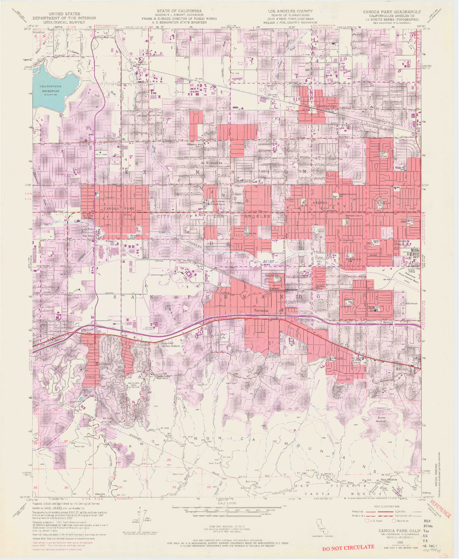 USGS 1:24000-SCALE QUADRANGLE FOR CANOGA PARK, CA 1952