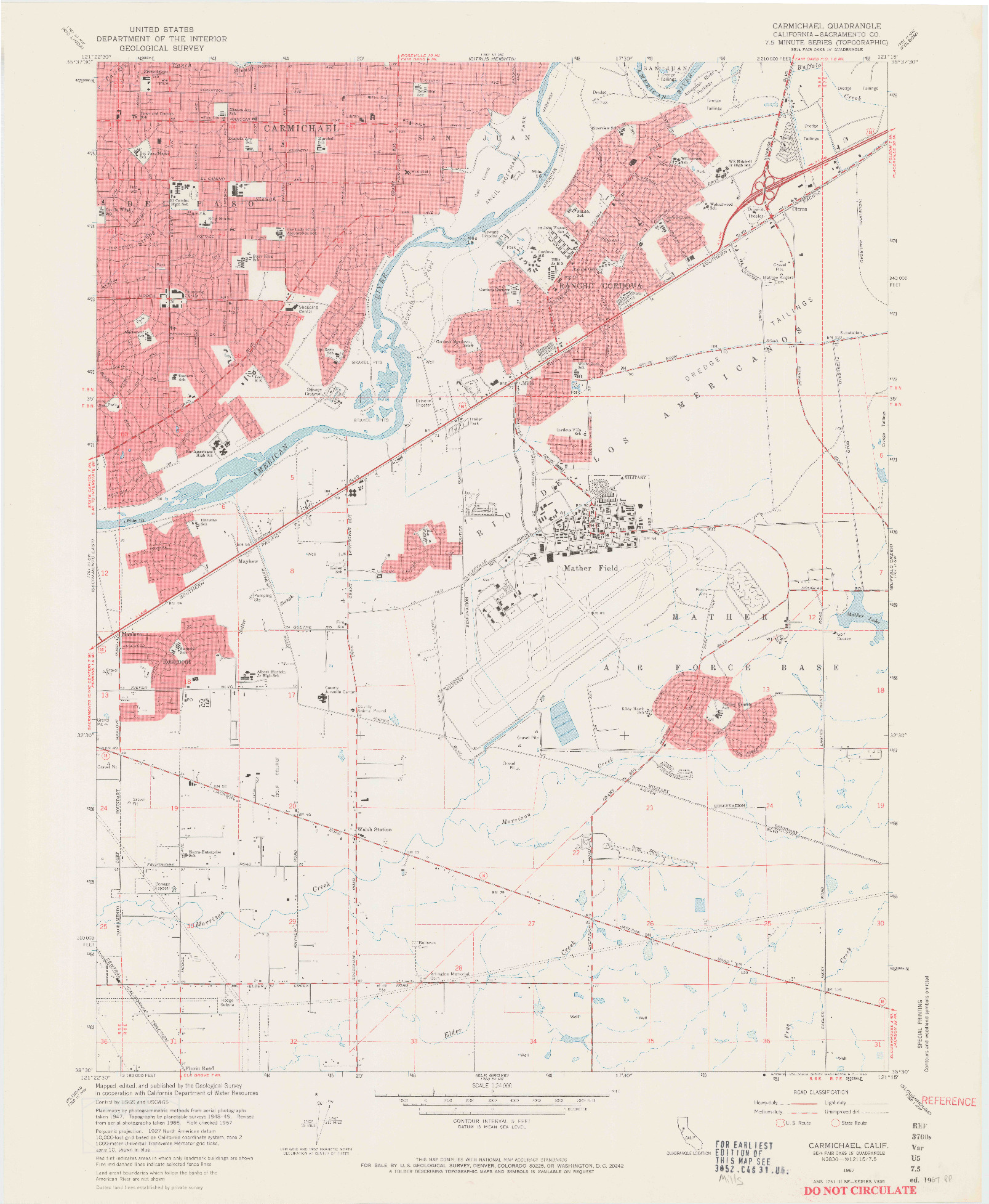 USGS 1:24000-SCALE QUADRANGLE FOR CARMICHAEL, CA 1967