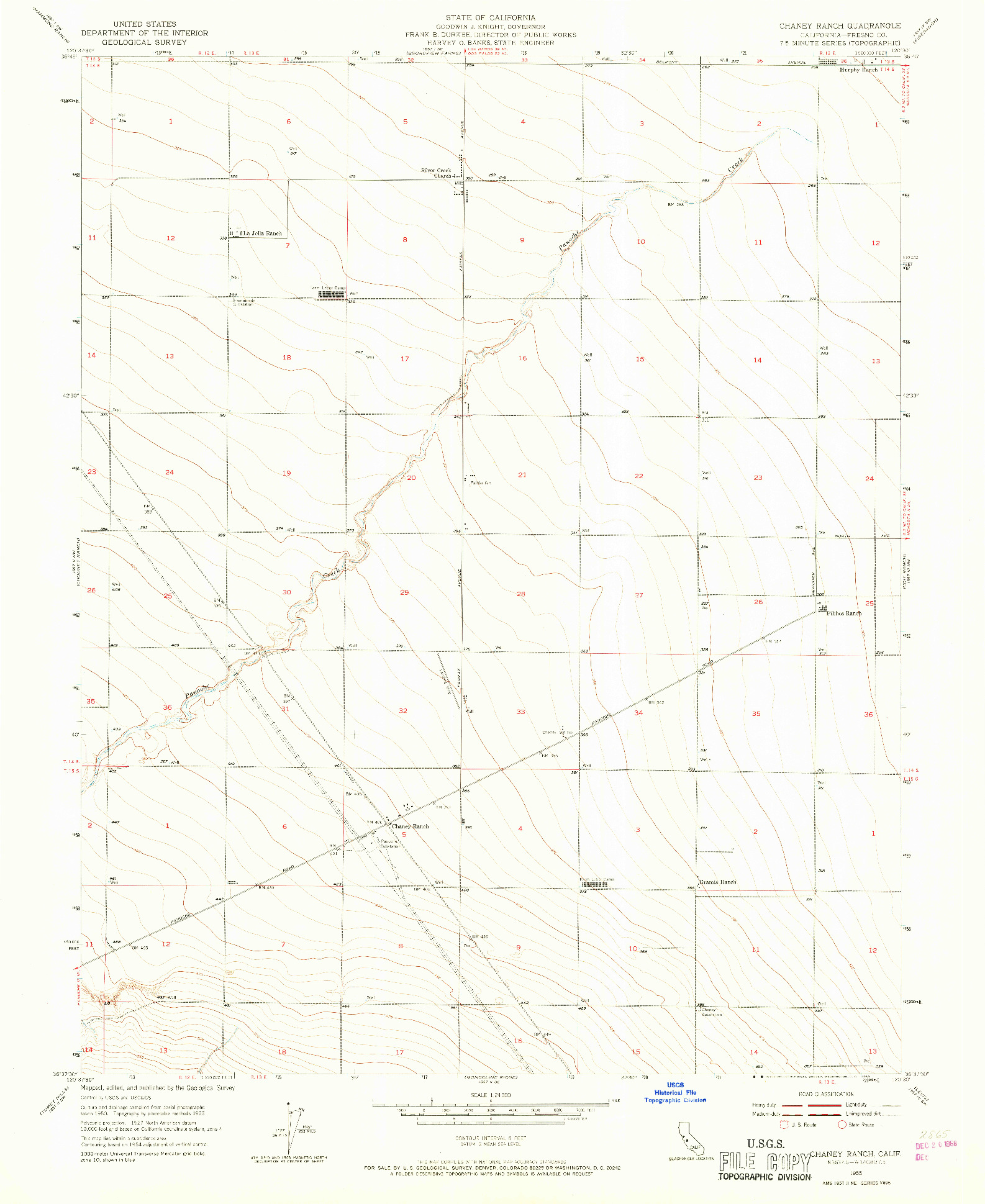 USGS 1:24000-SCALE QUADRANGLE FOR CHANEY RANCH, CA 1955