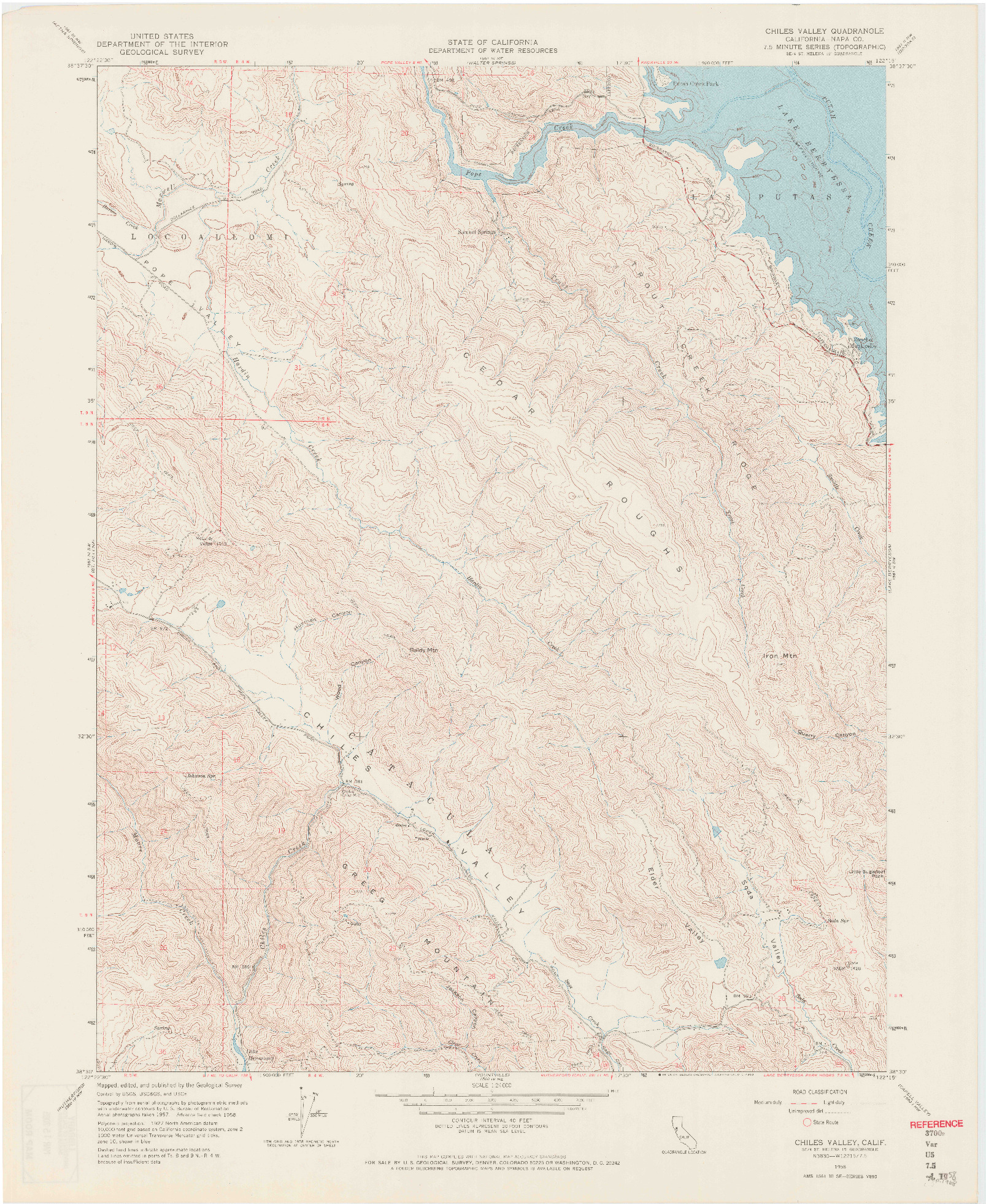 USGS 1:24000-SCALE QUADRANGLE FOR CHILES VALLEY, CA 1958