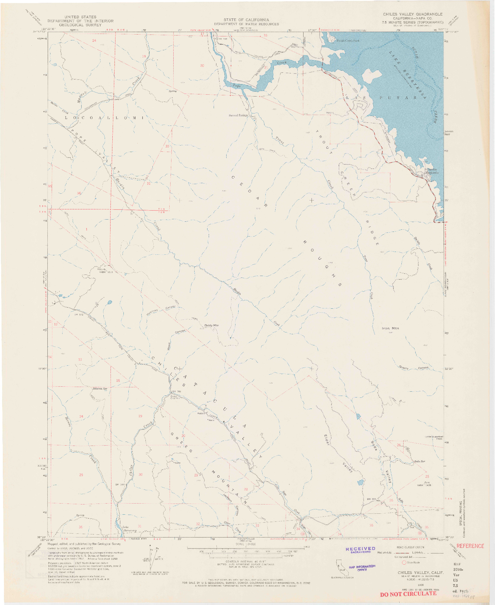 USGS 1:24000-SCALE QUADRANGLE FOR CHILES VALLEY, CA 1958