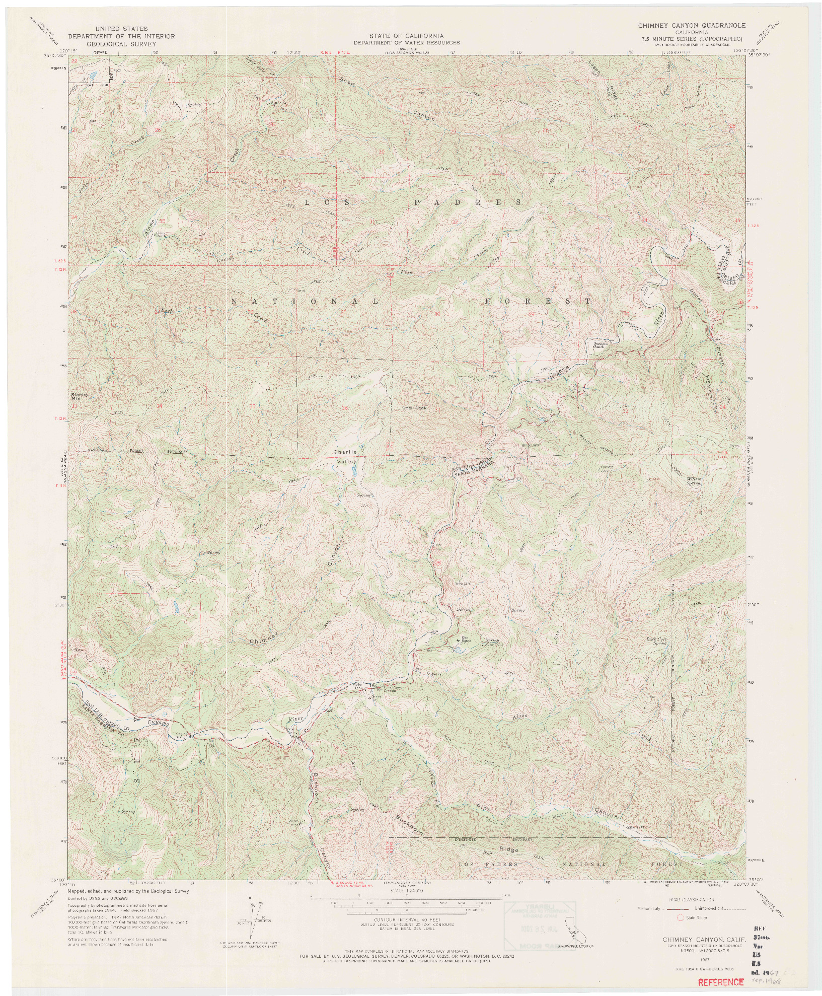USGS 1:24000-SCALE QUADRANGLE FOR CHIMNEY CANYON, CA 1967