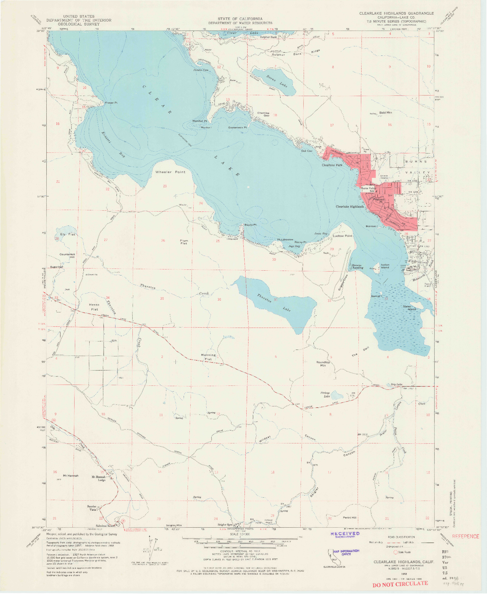 USGS 1:24000-SCALE QUADRANGLE FOR CLEARLAKE HIGHLANDS, CA 1958