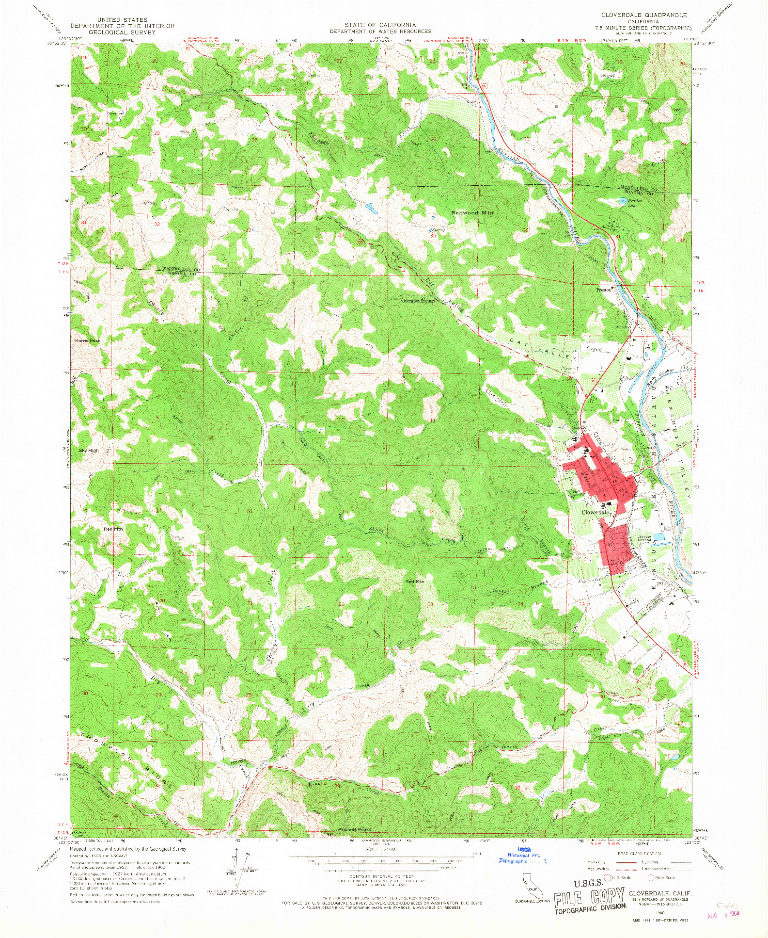 USGS 1:24000-SCALE QUADRANGLE FOR CLOVERDALE, CA 1960