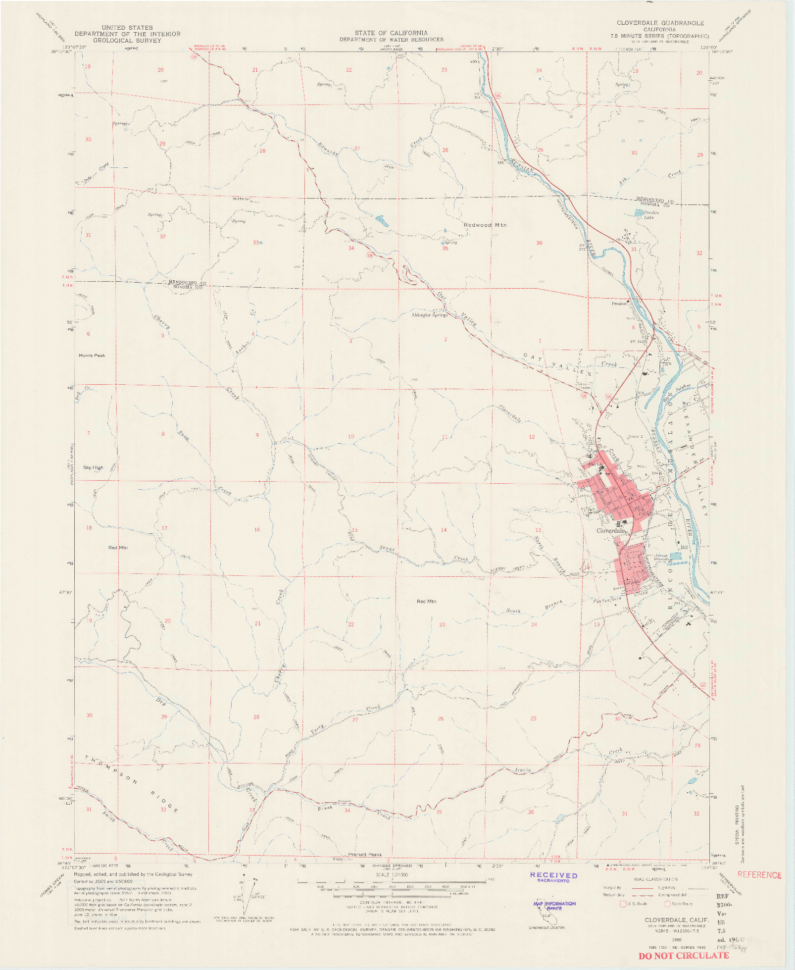 USGS 1:24000-SCALE QUADRANGLE FOR CLOVERDALE, CA 1960