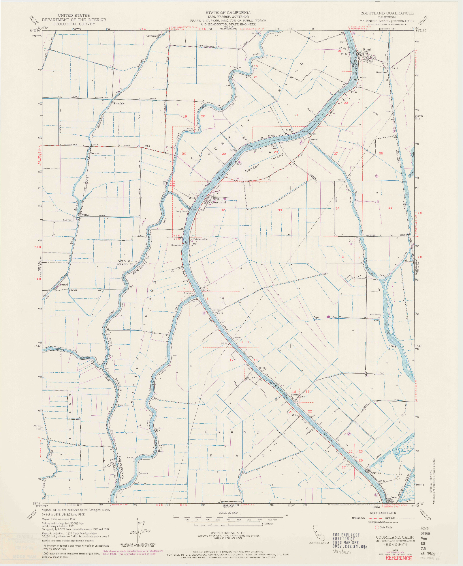 USGS 1:24000-SCALE QUADRANGLE FOR COURTLAND, CA 1952