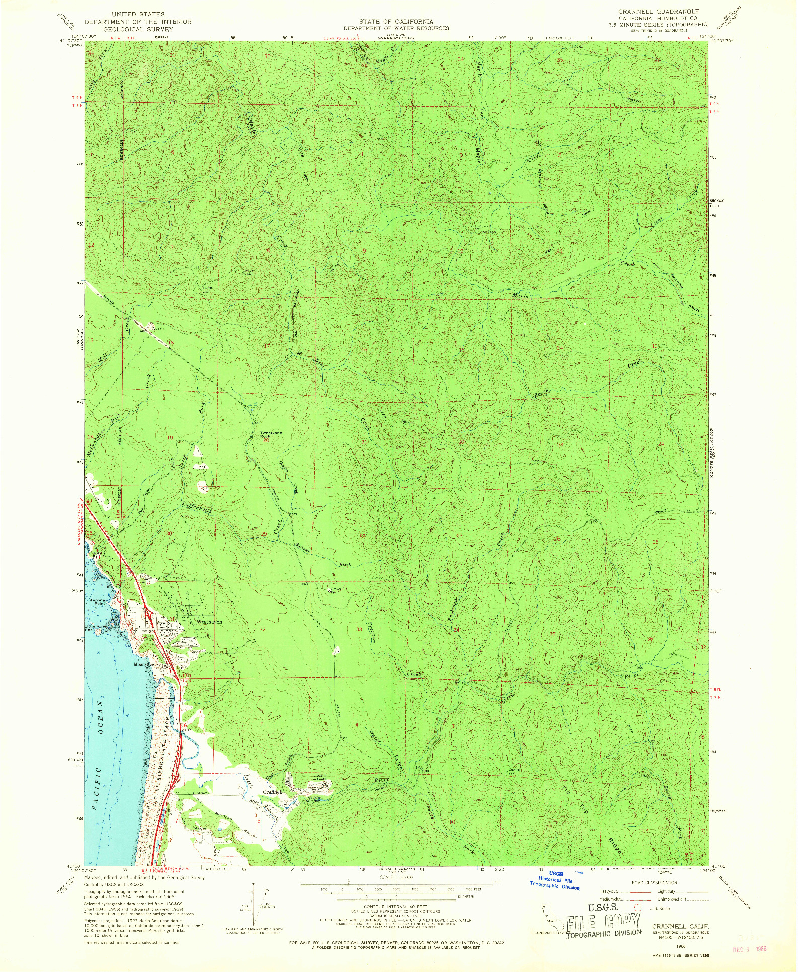 USGS 1:24000-SCALE QUADRANGLE FOR CRANNELL, CA 1966
