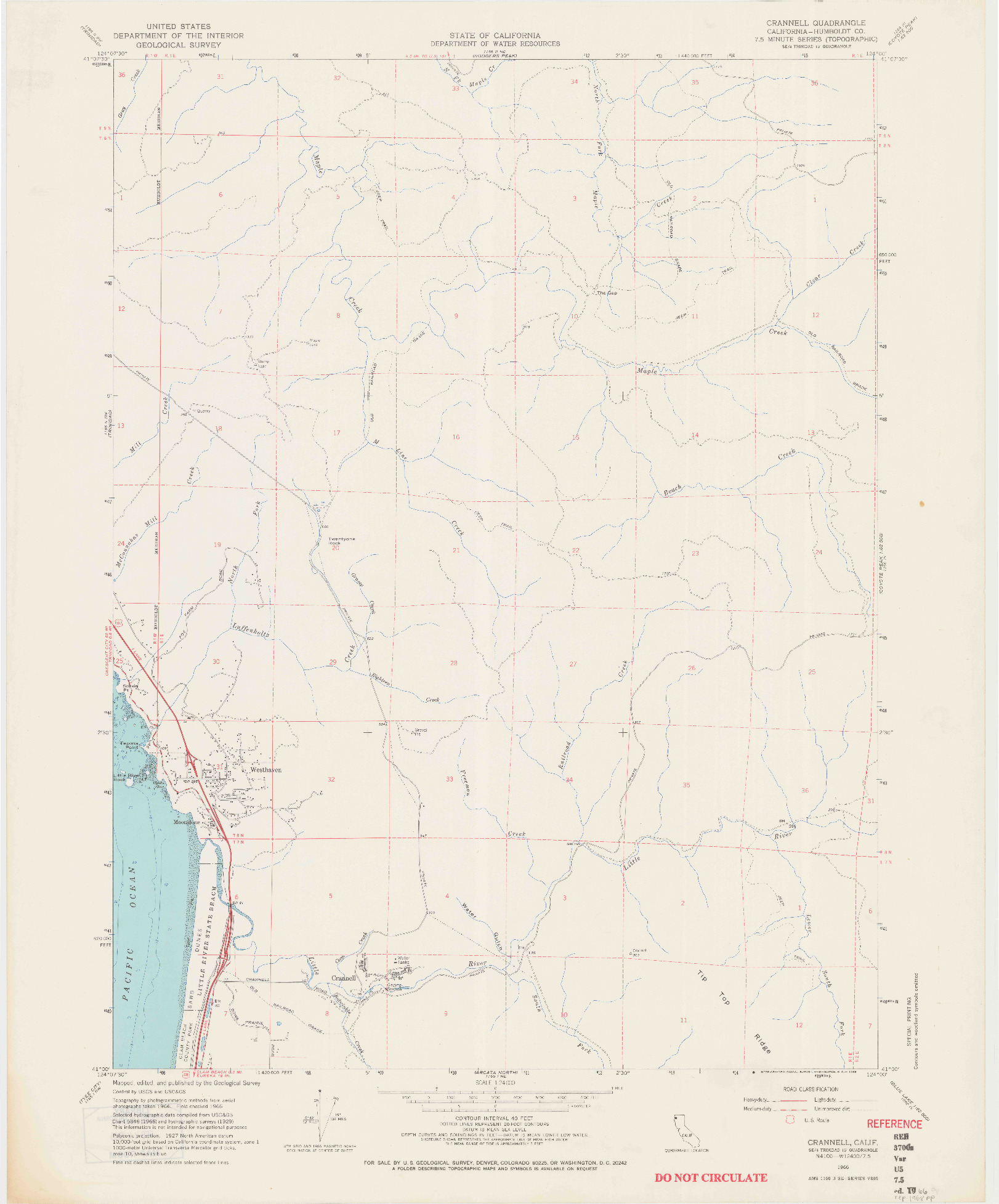 USGS 1:24000-SCALE QUADRANGLE FOR CRANNELL, CA 1966