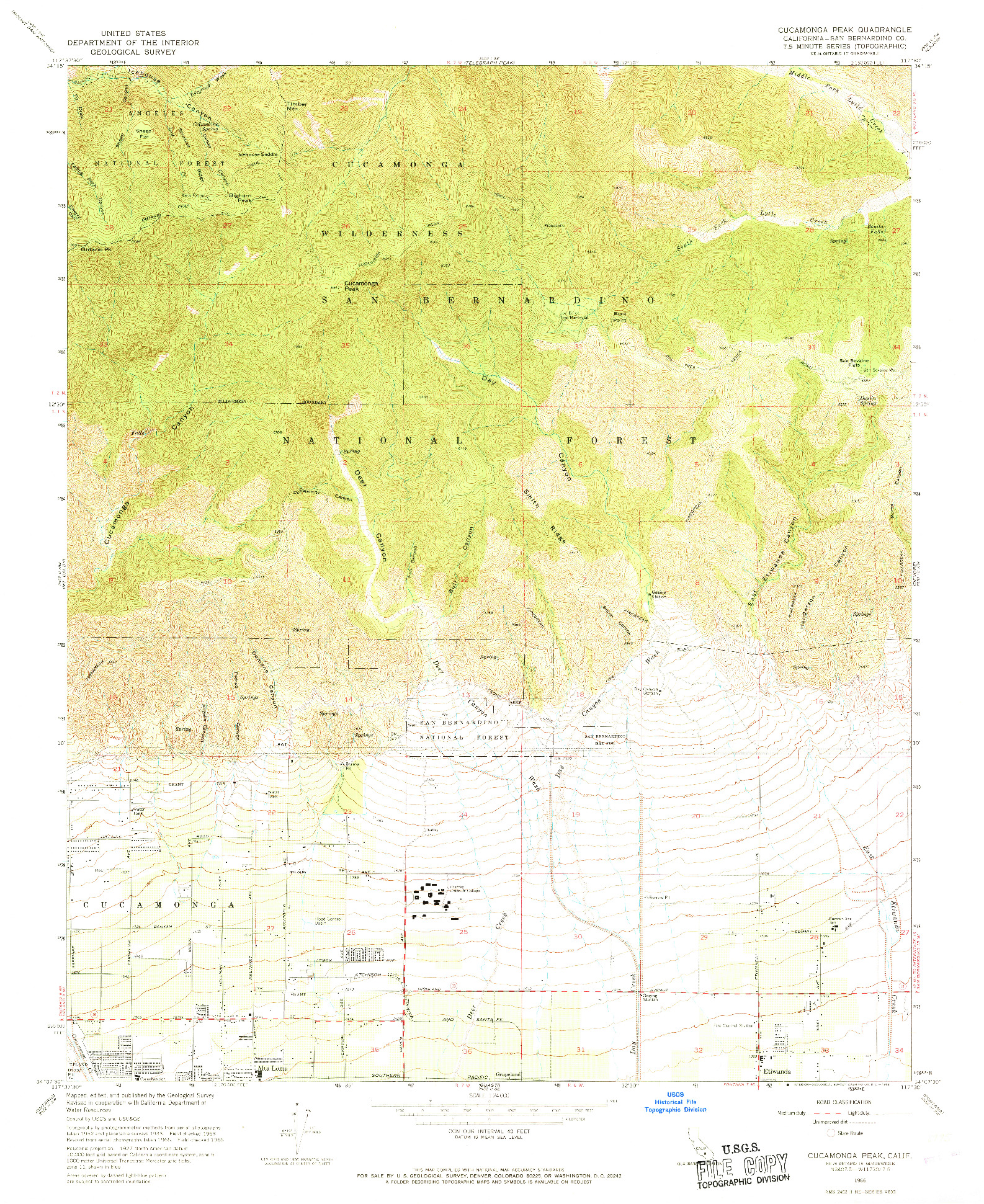 USGS 1:24000-SCALE QUADRANGLE FOR CUCAMONGA PEAK, CA 1966