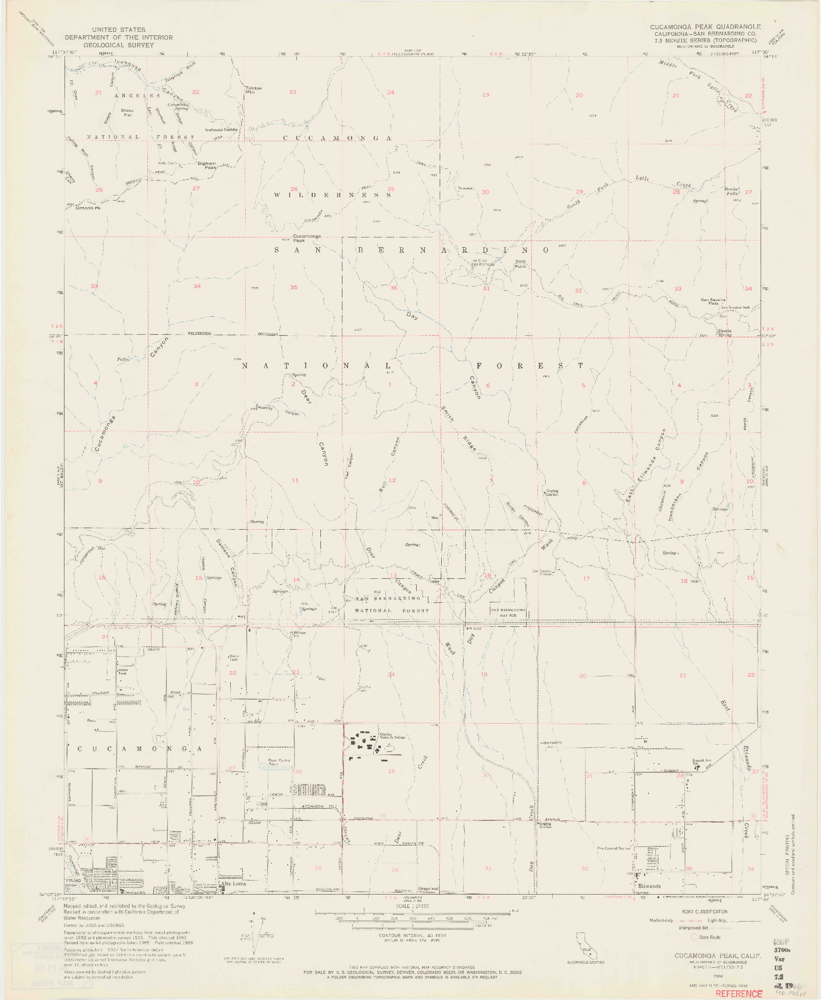USGS 1:24000-SCALE QUADRANGLE FOR CUCAMONGA PEAK, CA 1966