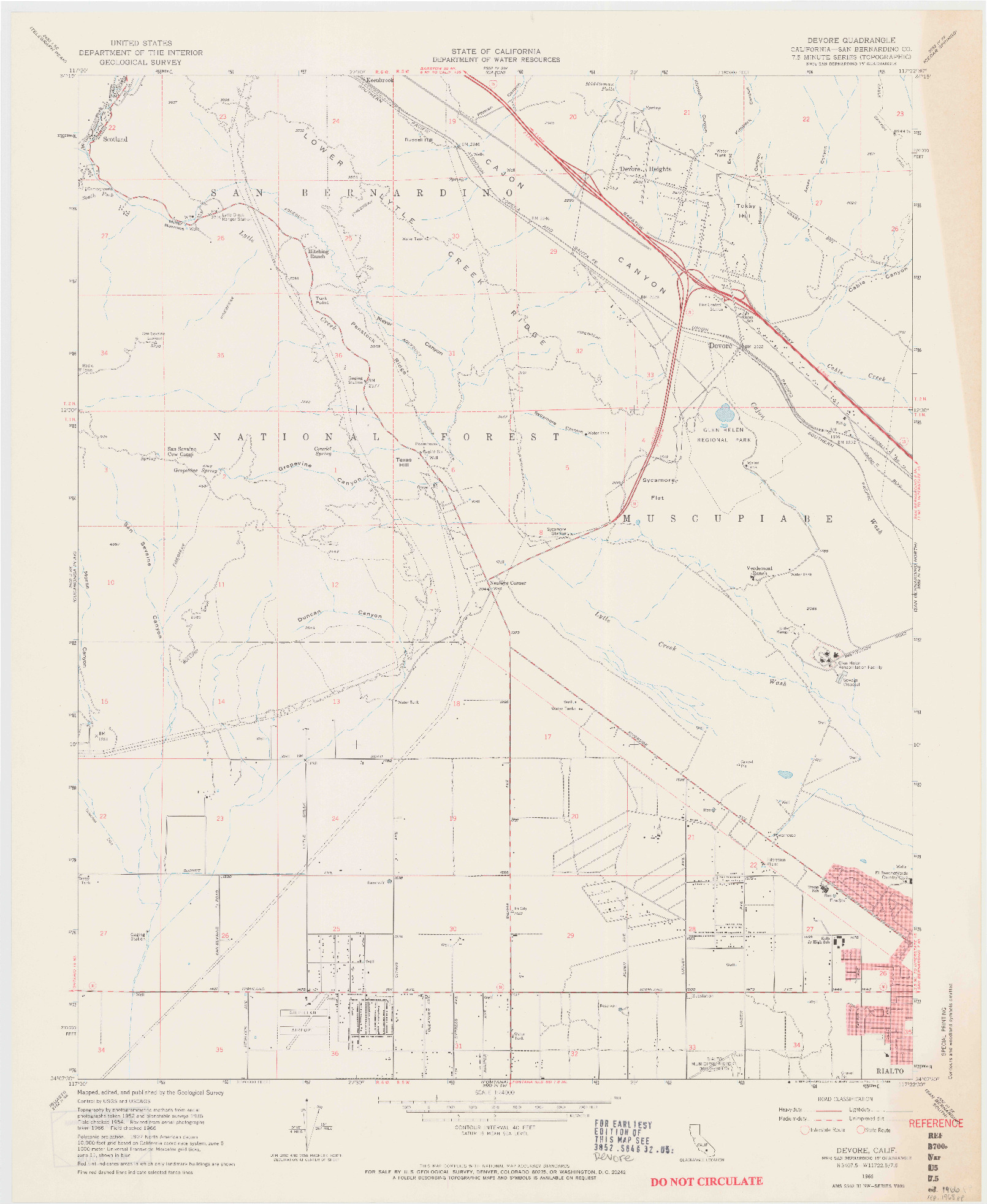 USGS 1:24000-SCALE QUADRANGLE FOR DEVORE, CA 1966