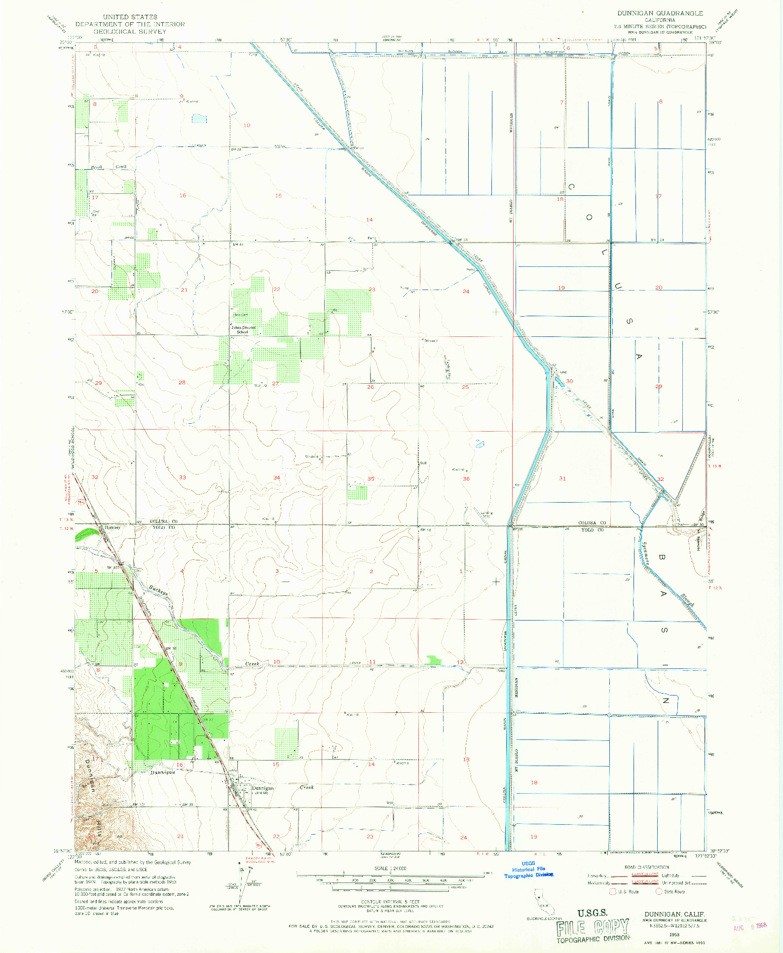 USGS 1:24000-SCALE QUADRANGLE FOR DUNNIGAN, CA 1953