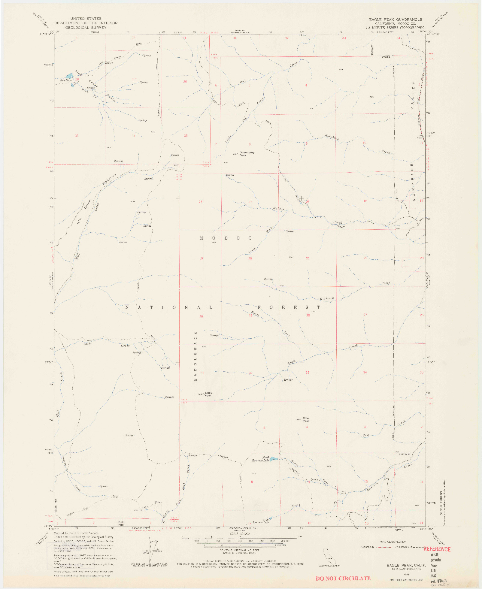 USGS 1:24000-SCALE QUADRANGLE FOR EAGLE PEAK, CA 1963