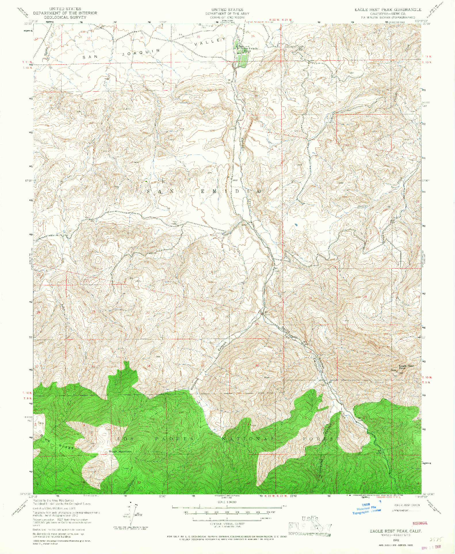 USGS 1:24000-SCALE QUADRANGLE FOR EAGLE REST PEAK, CA 1942