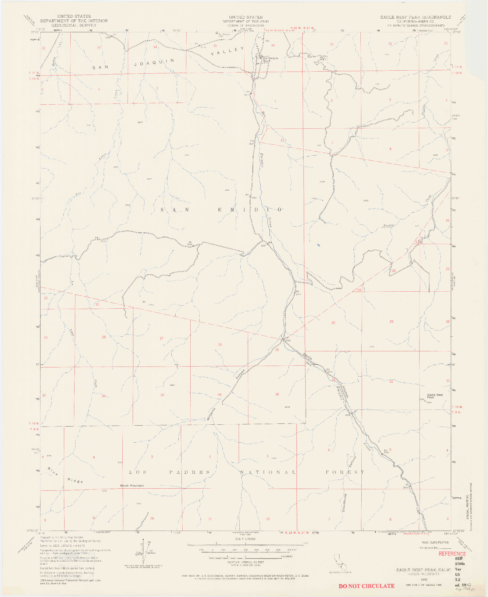 USGS 1:24000-SCALE QUADRANGLE FOR EAGLE REST PEAK, CA 1942