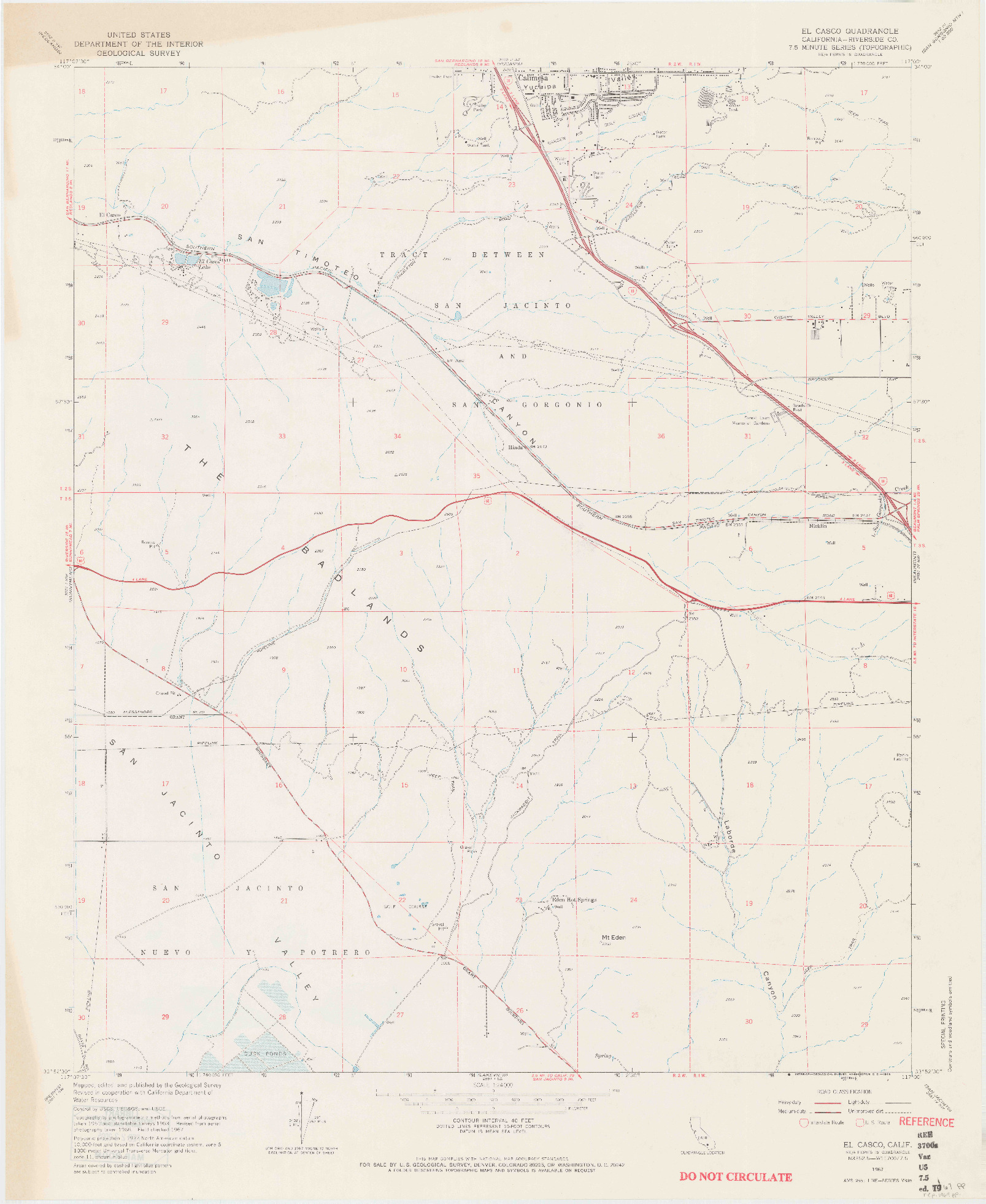 USGS 1:24000-SCALE QUADRANGLE FOR EL CASCO, CA 1967