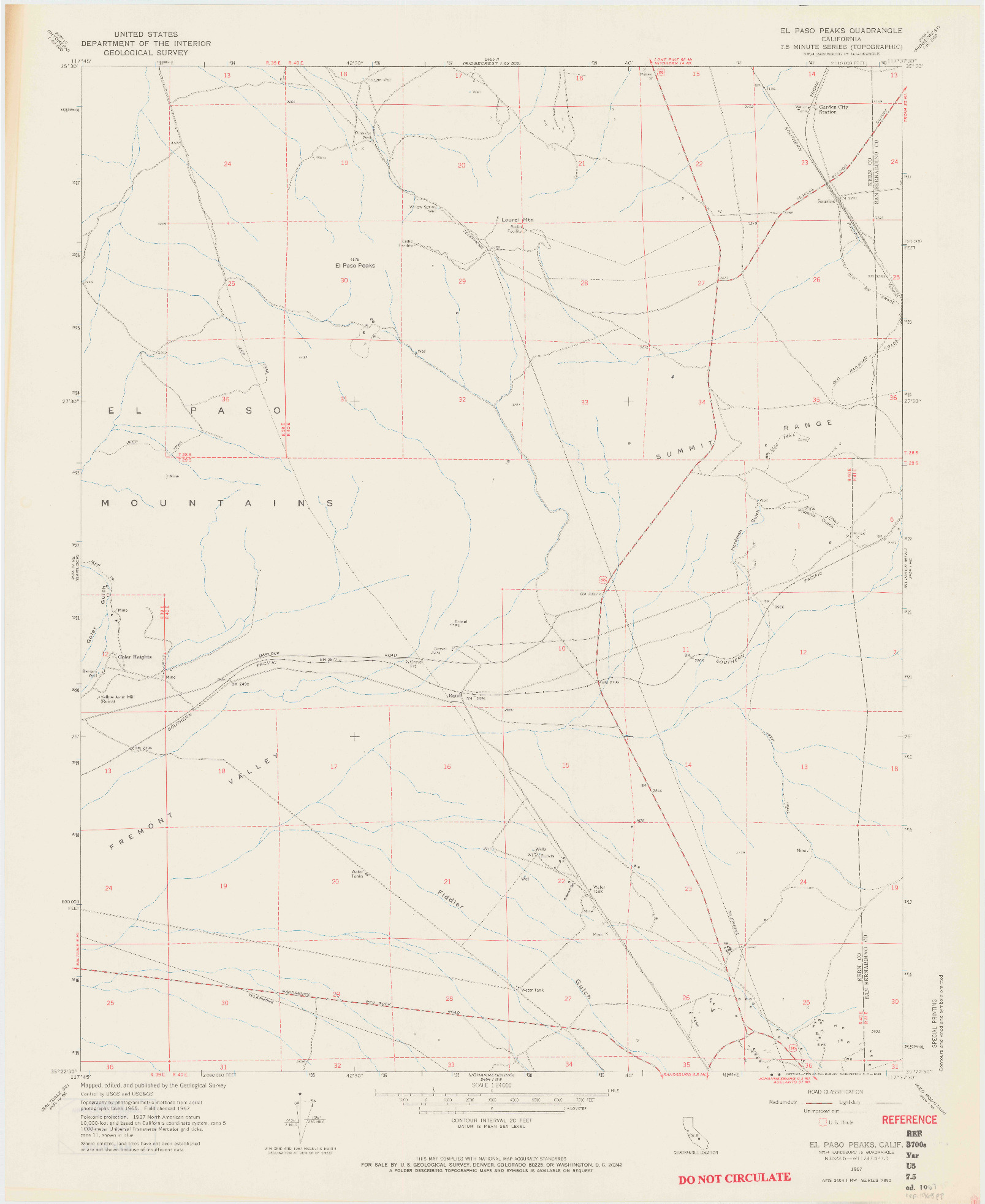 USGS 1:24000-SCALE QUADRANGLE FOR EL PASO PEAKS, CA 1967