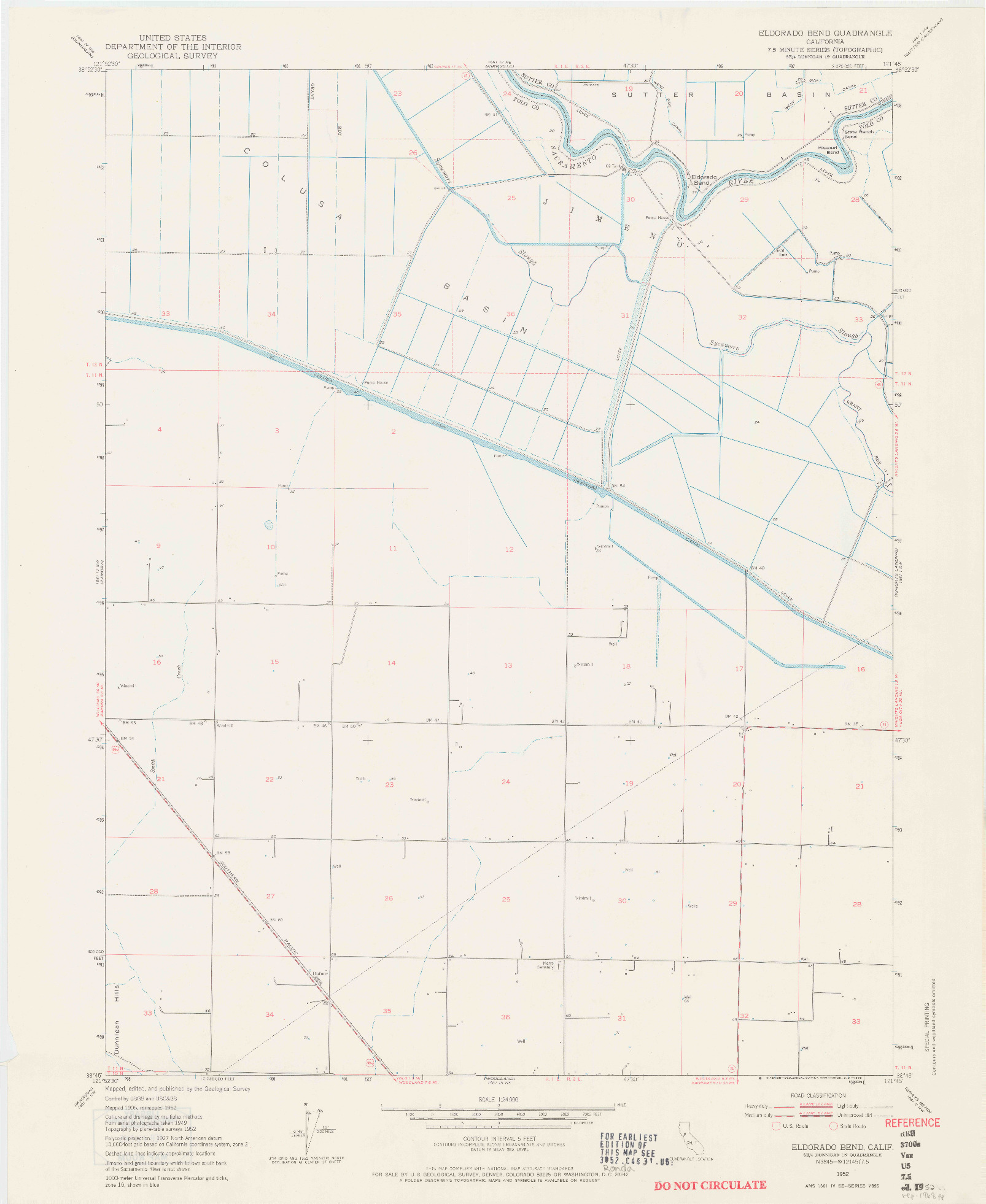 USGS 1:24000-SCALE QUADRANGLE FOR ELDORADO BEND, CA 1952