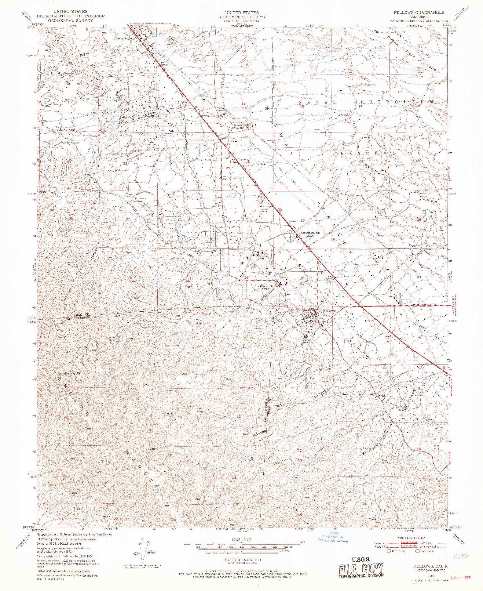 USGS 1:24000-SCALE QUADRANGLE FOR FELLOWS, CA 1950