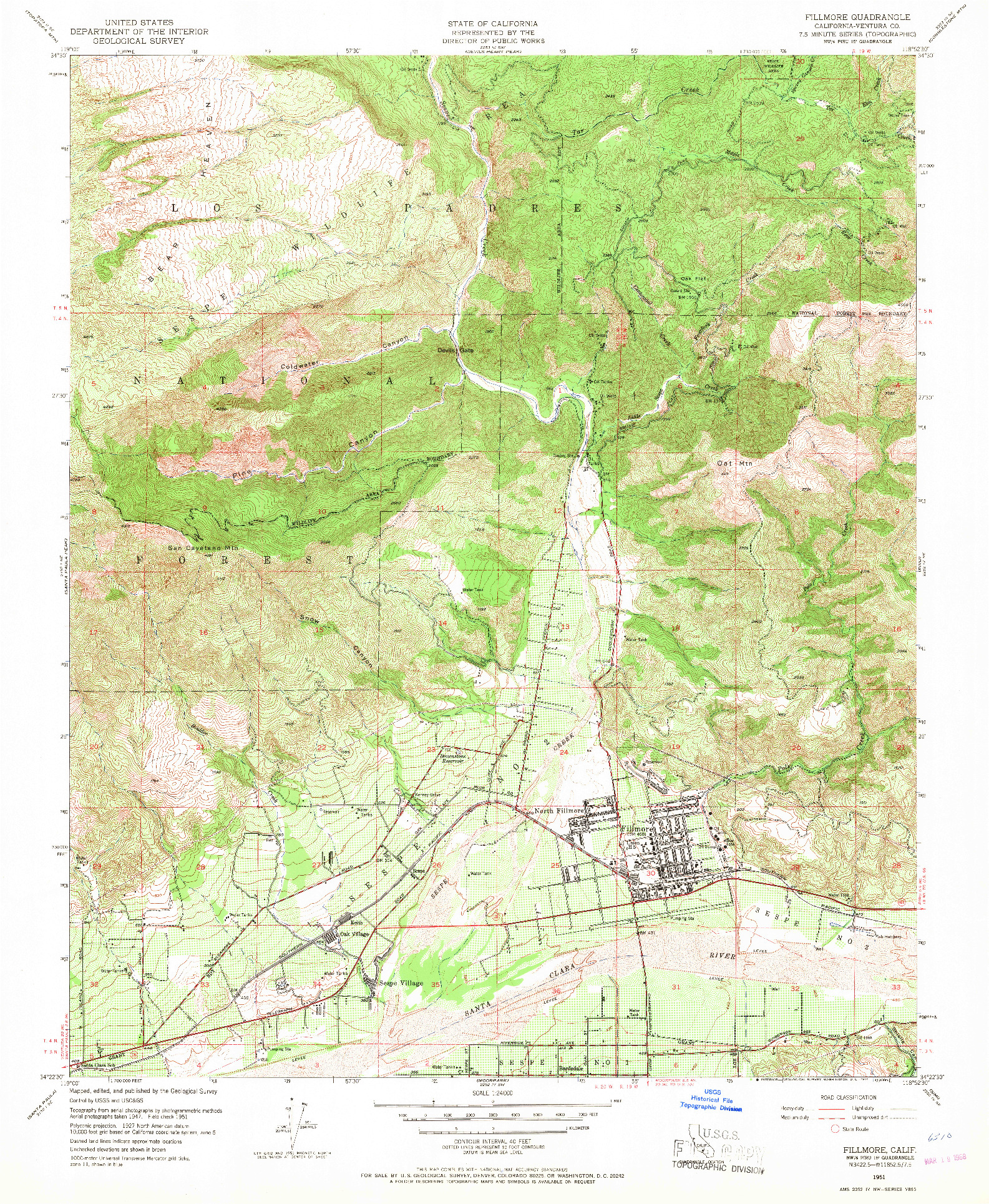 USGS 1:24000-SCALE QUADRANGLE FOR FILLMORE, CA 1951