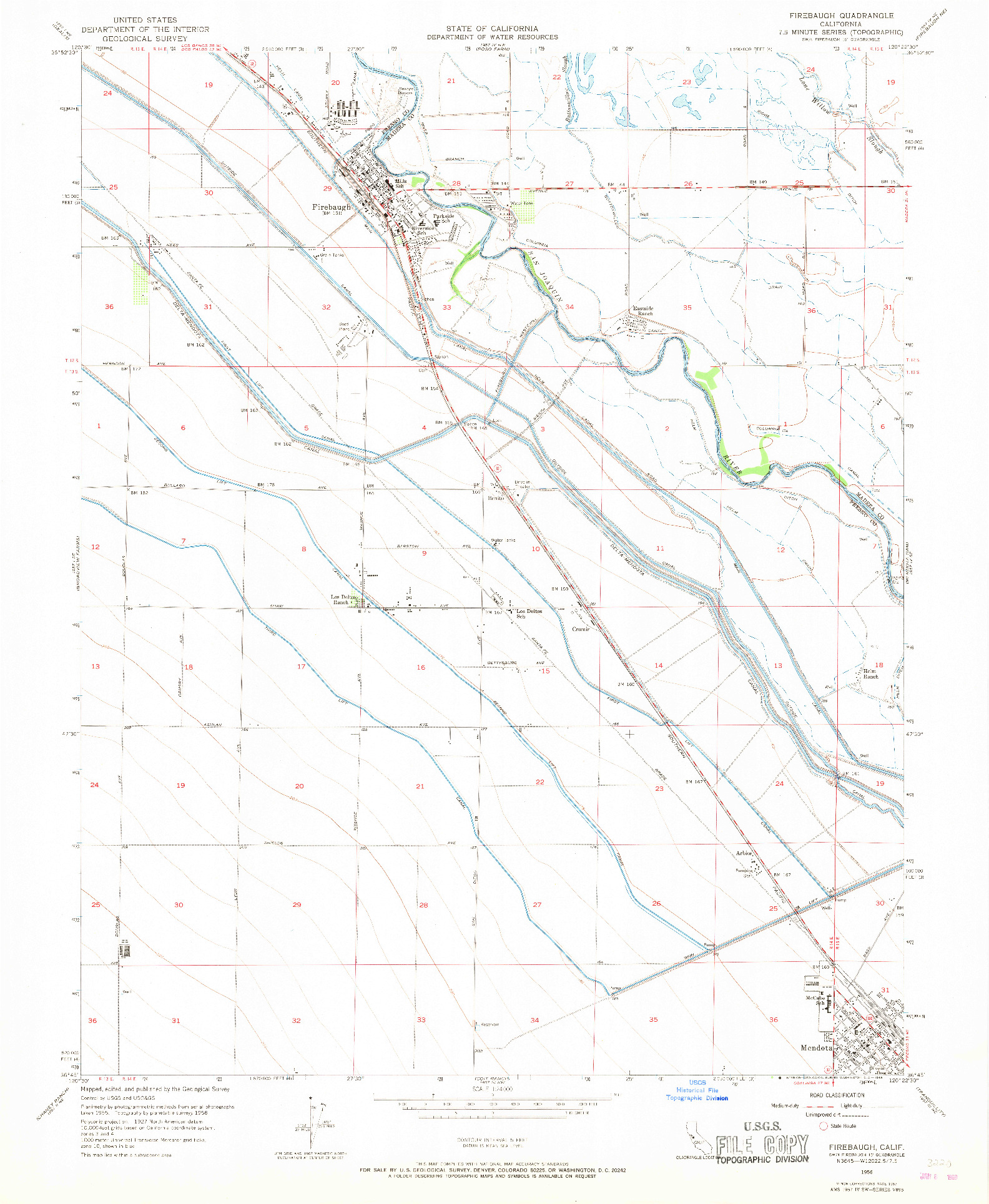 USGS 1:24000-SCALE QUADRANGLE FOR FIREBAUGH, CA 1956