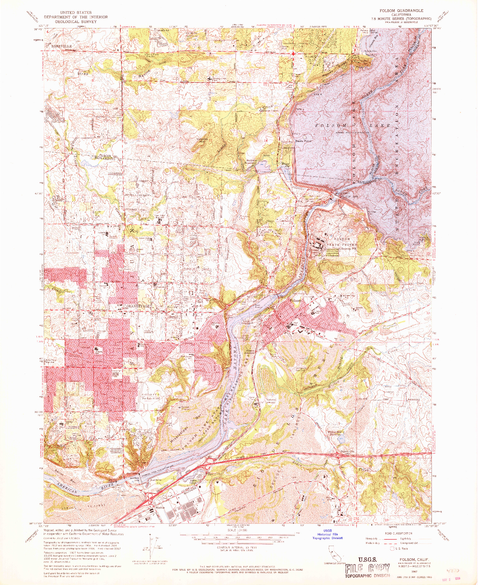 USGS 1:24000-SCALE QUADRANGLE FOR FOLSOM, CA 1967