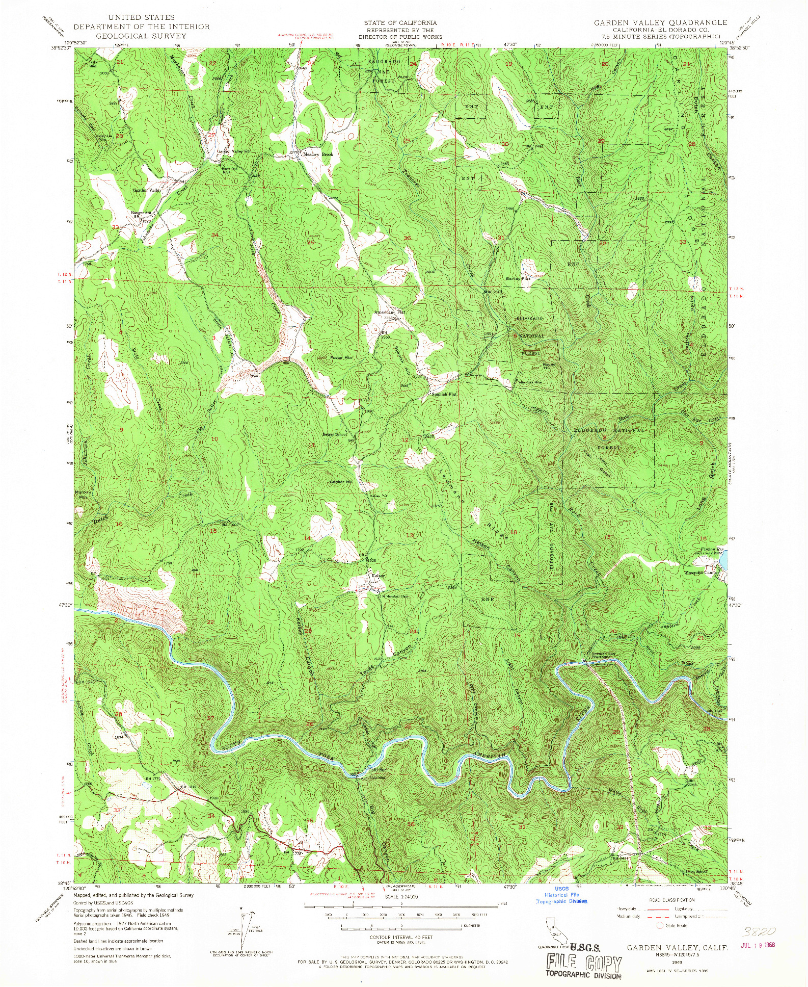 USGS 1:24000-SCALE QUADRANGLE FOR GARDEN VALLEY, CA 1949