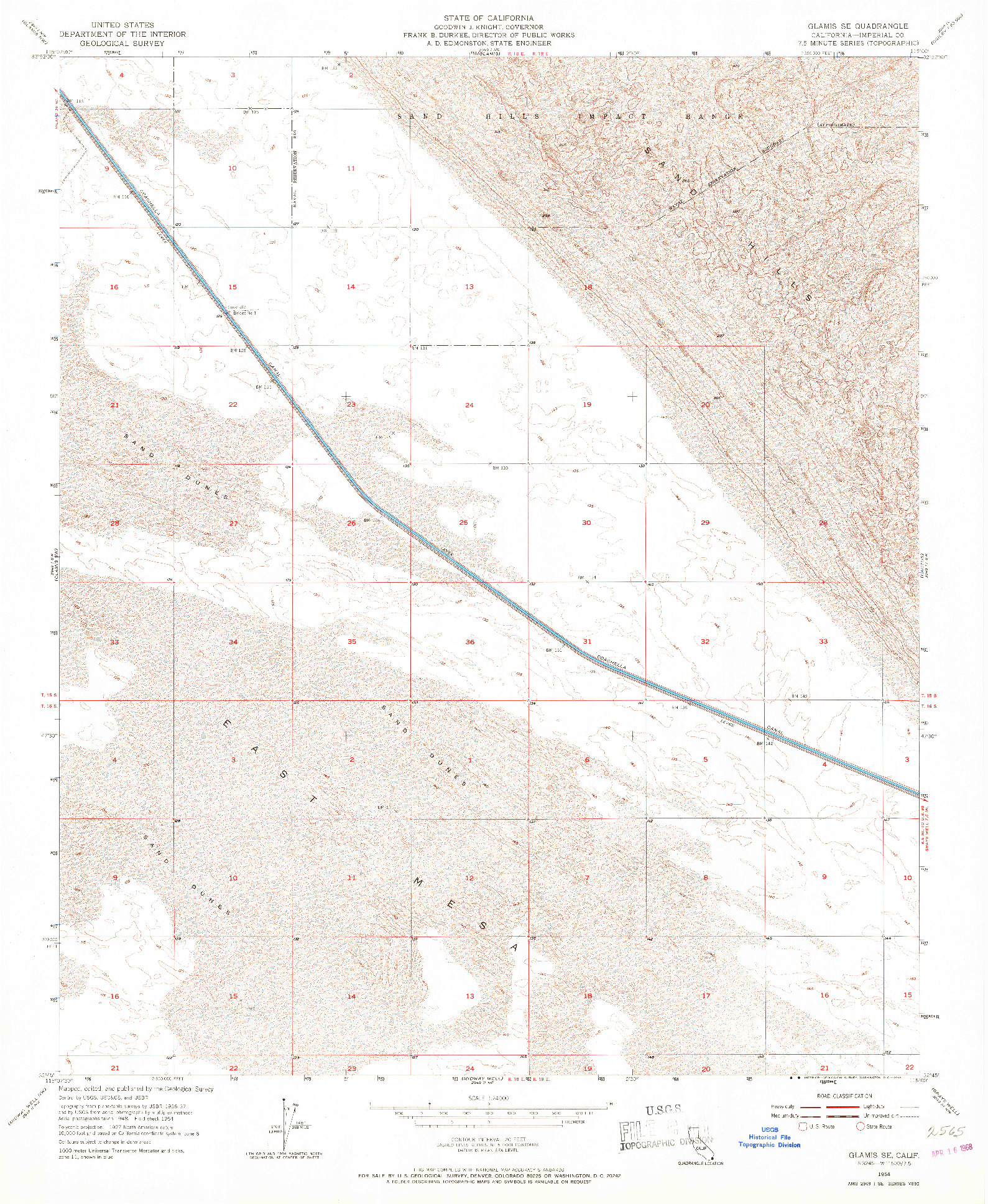 USGS 1:24000-SCALE QUADRANGLE FOR GLAMIS SE, CA 1954