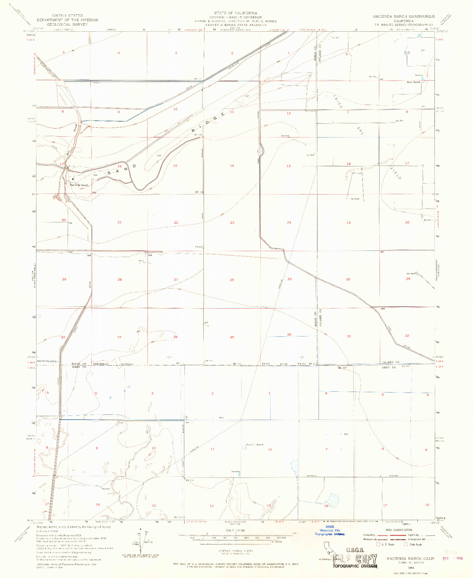 USGS 1:24000-SCALE QUADRANGLE FOR HACIENDA RANCH, CA 1954