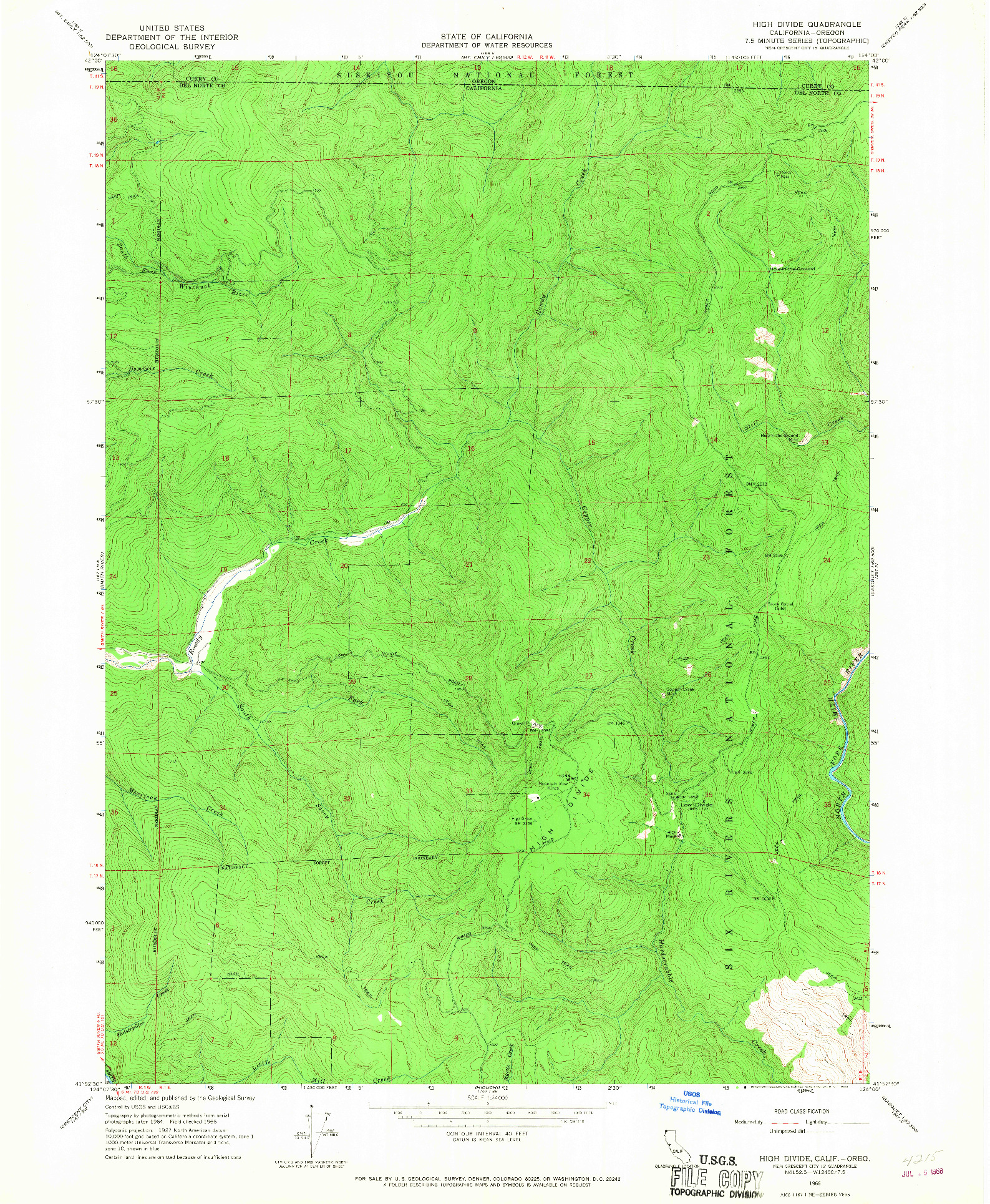 USGS 1:24000-SCALE QUADRANGLE FOR HIGH DIVIDE, CA 1966