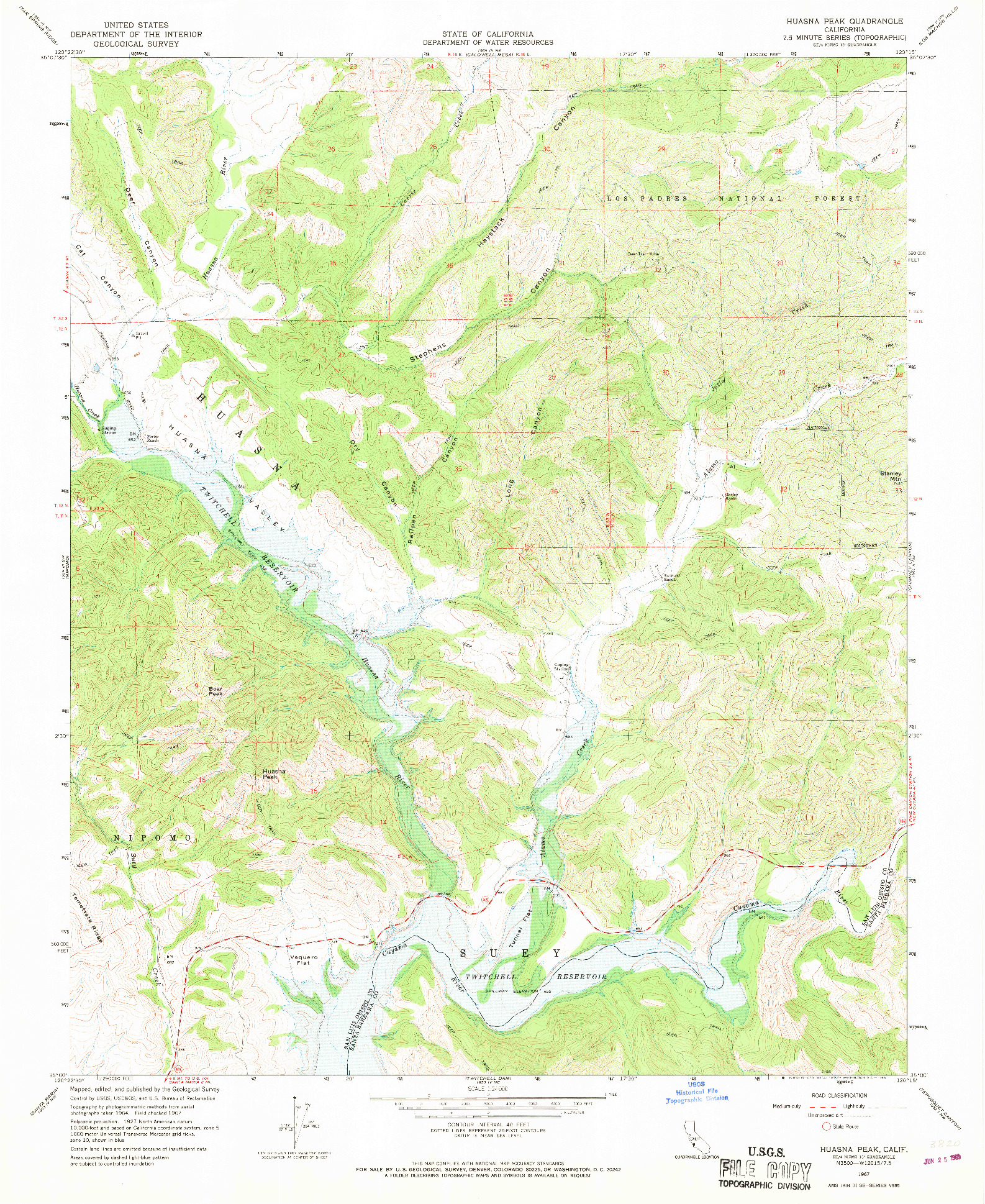 USGS 1:24000-SCALE QUADRANGLE FOR HUASNA PEAK, CA 1967