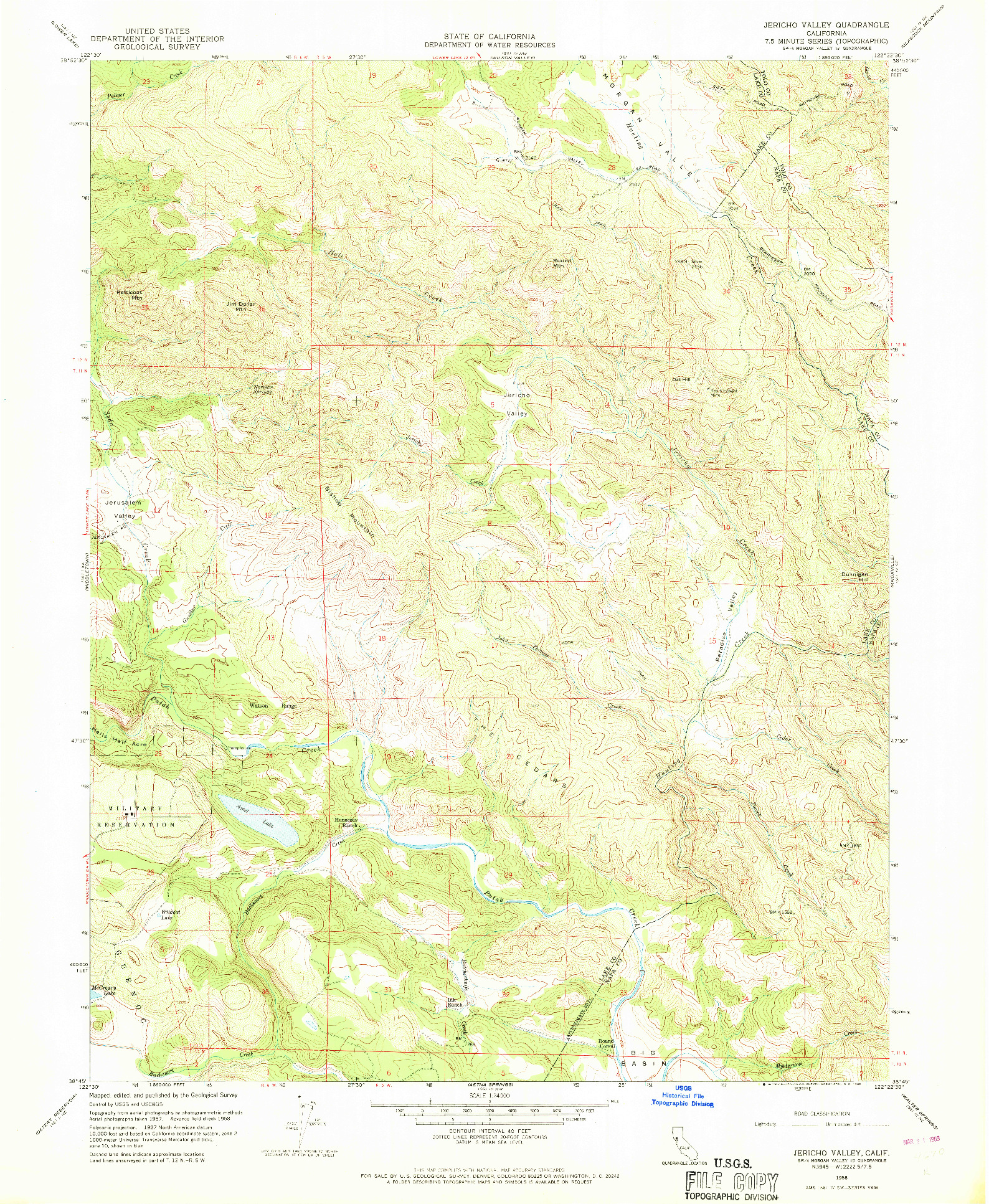 USGS 1:24000-SCALE QUADRANGLE FOR JERICHO VALLEY, CA 1958