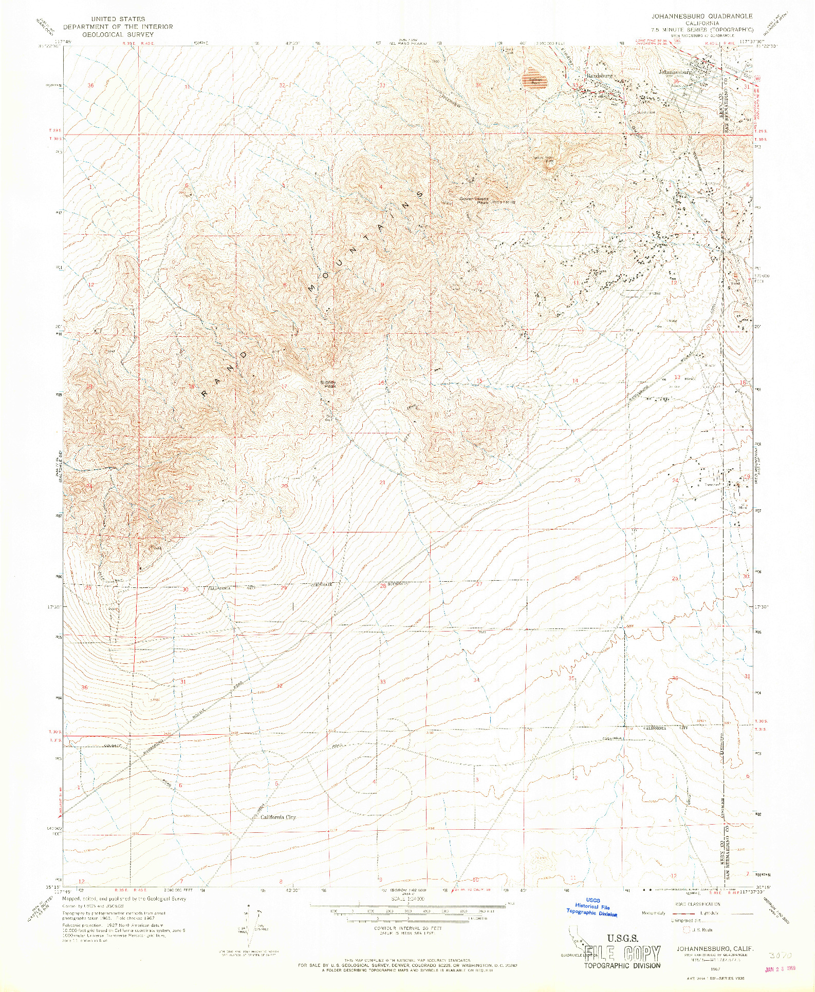USGS 1:24000-SCALE QUADRANGLE FOR JOHANNESBURG, CA 1967
