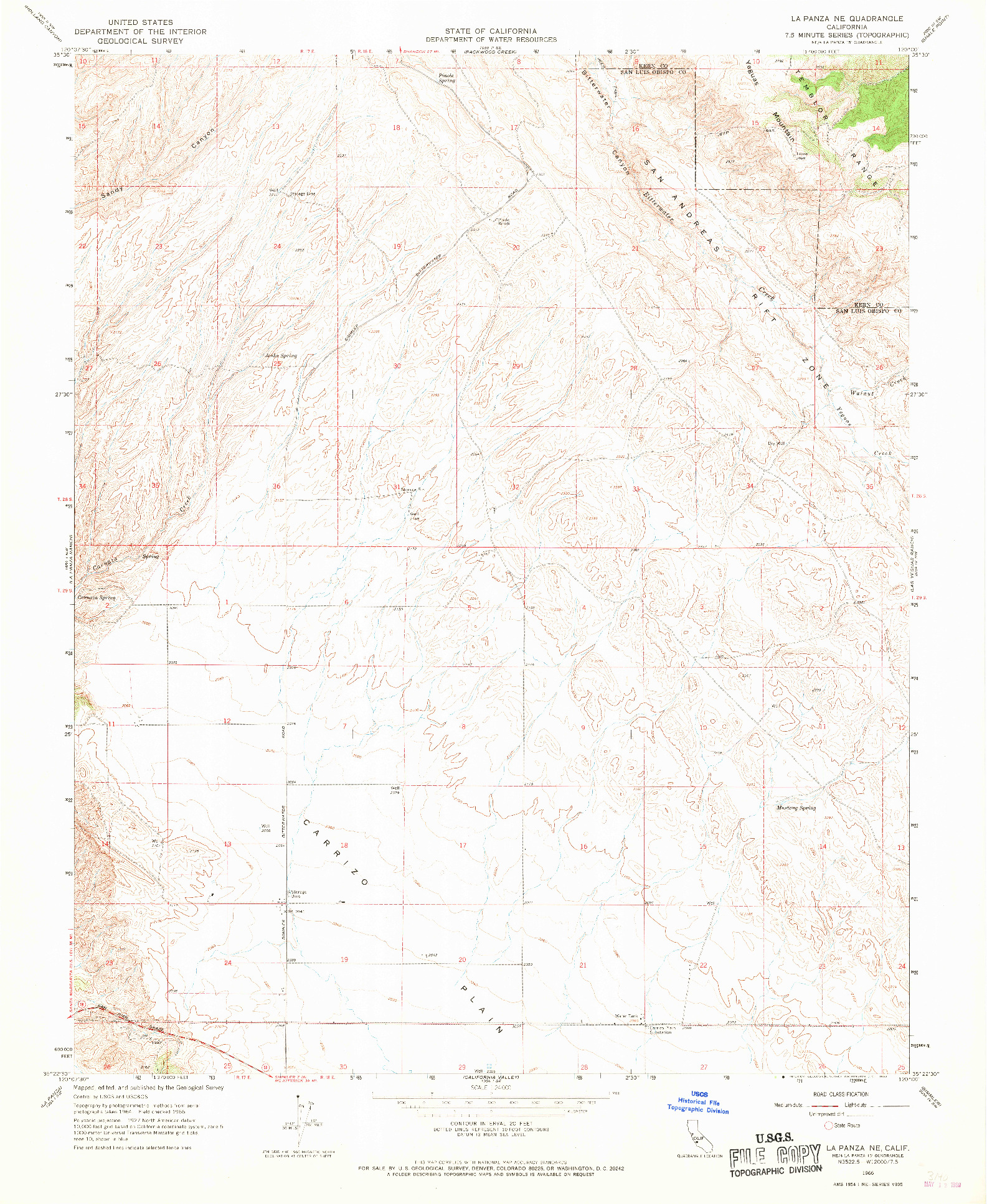 USGS 1:24000-SCALE QUADRANGLE FOR LA PANZA NE, CA 1966