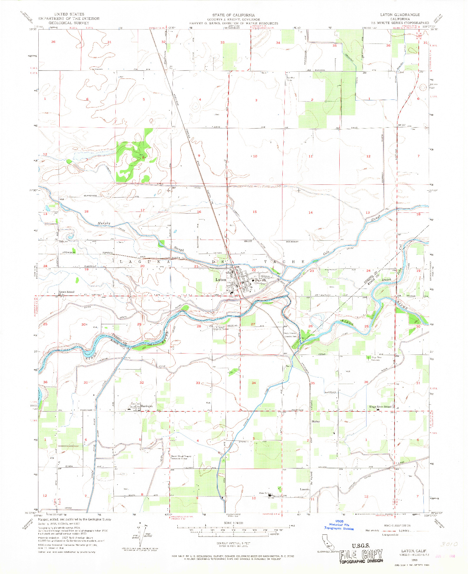 USGS 1:24000-SCALE QUADRANGLE FOR LATON, CA 1953