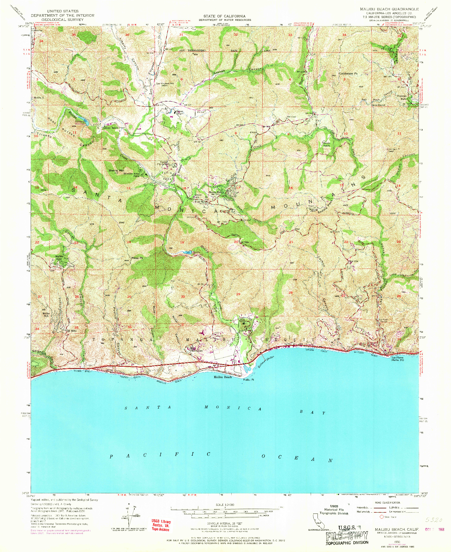 USGS 1:24000-SCALE QUADRANGLE FOR MALIBU BEACH, CA 1950