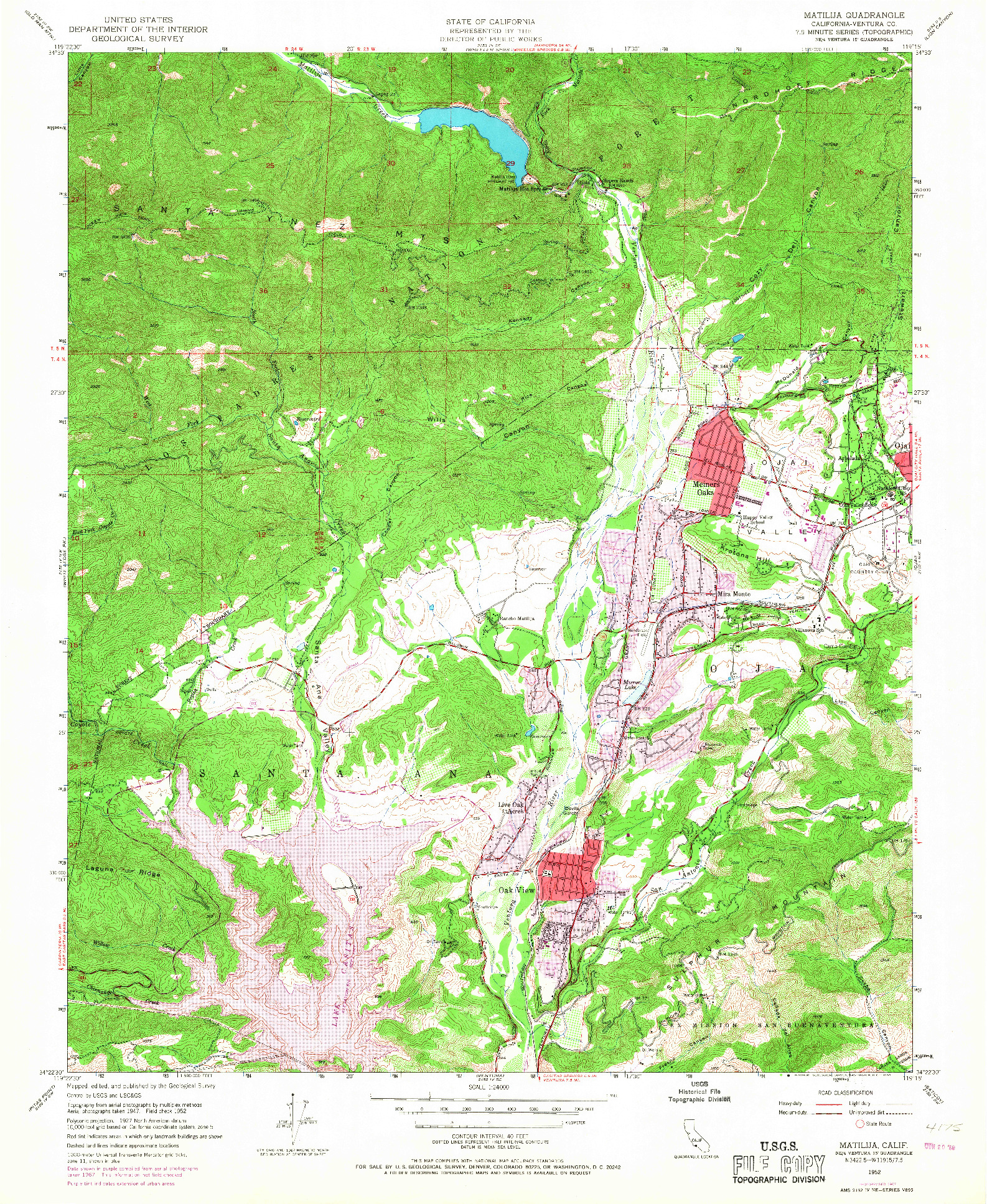 USGS 1:24000-SCALE QUADRANGLE FOR MATILIJA, CA 1952