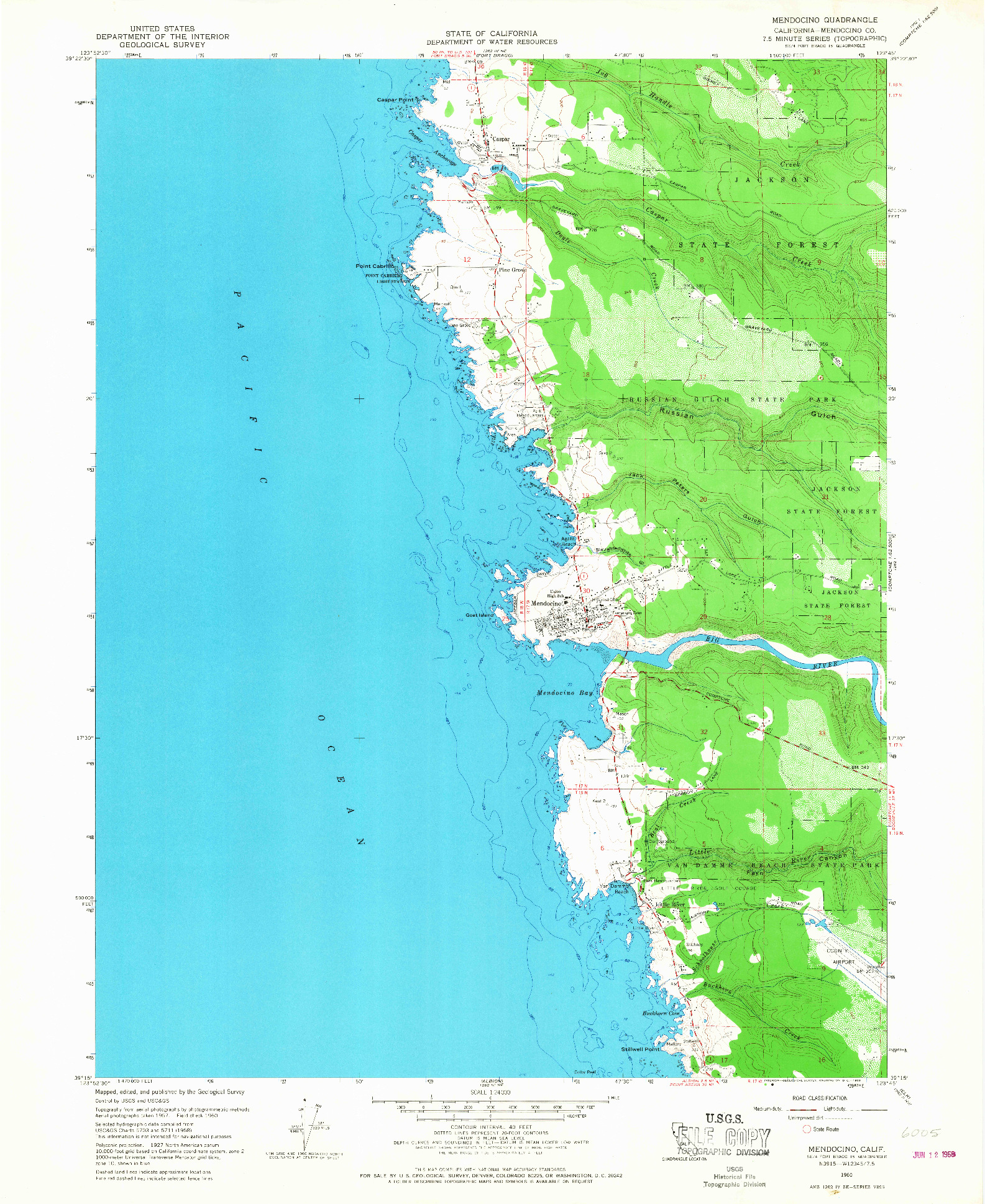 USGS 1:24000-SCALE QUADRANGLE FOR MENDOCINO, CA 1960