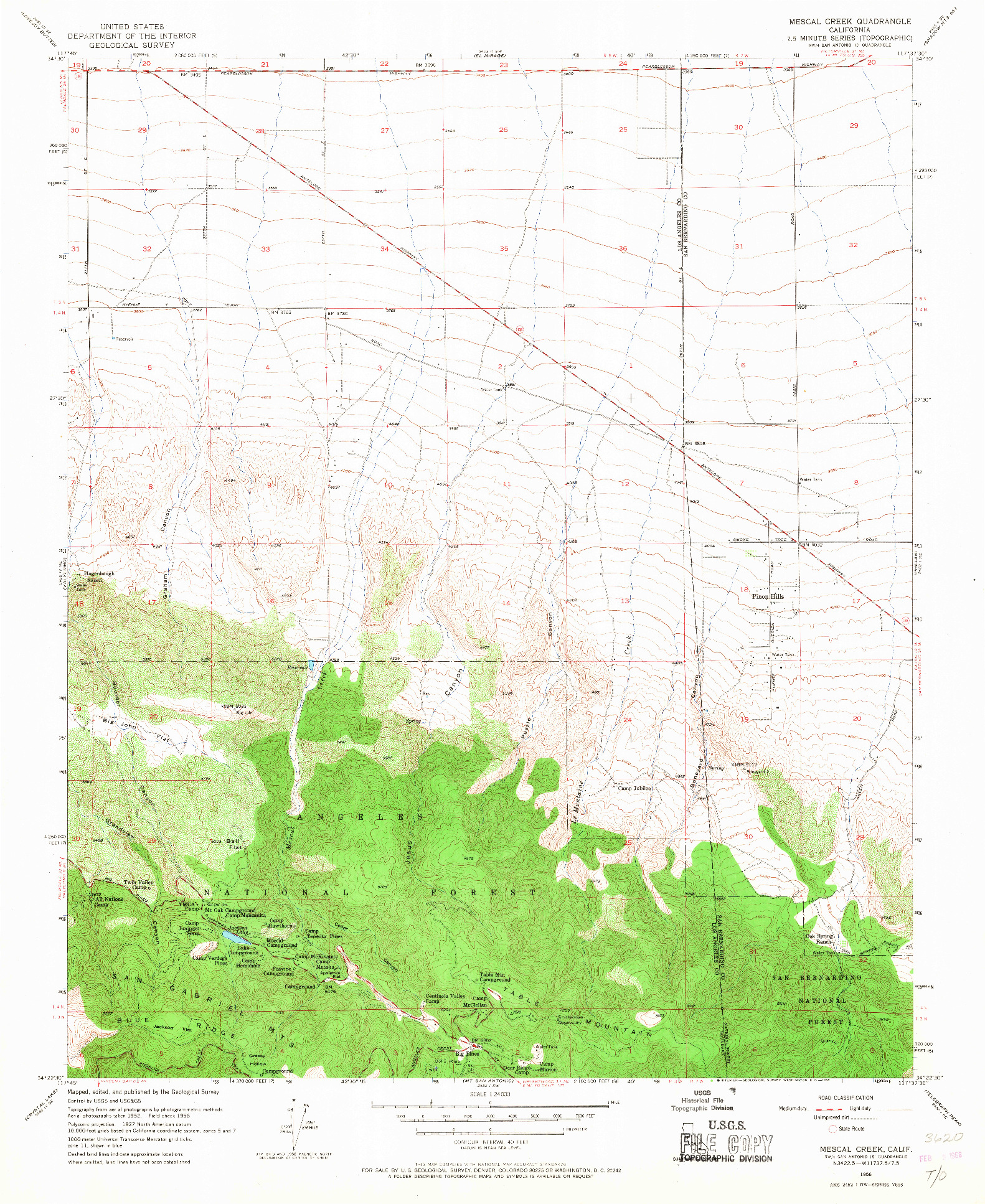 USGS 1:24000-SCALE QUADRANGLE FOR MESCAL CREEK, CA 1956
