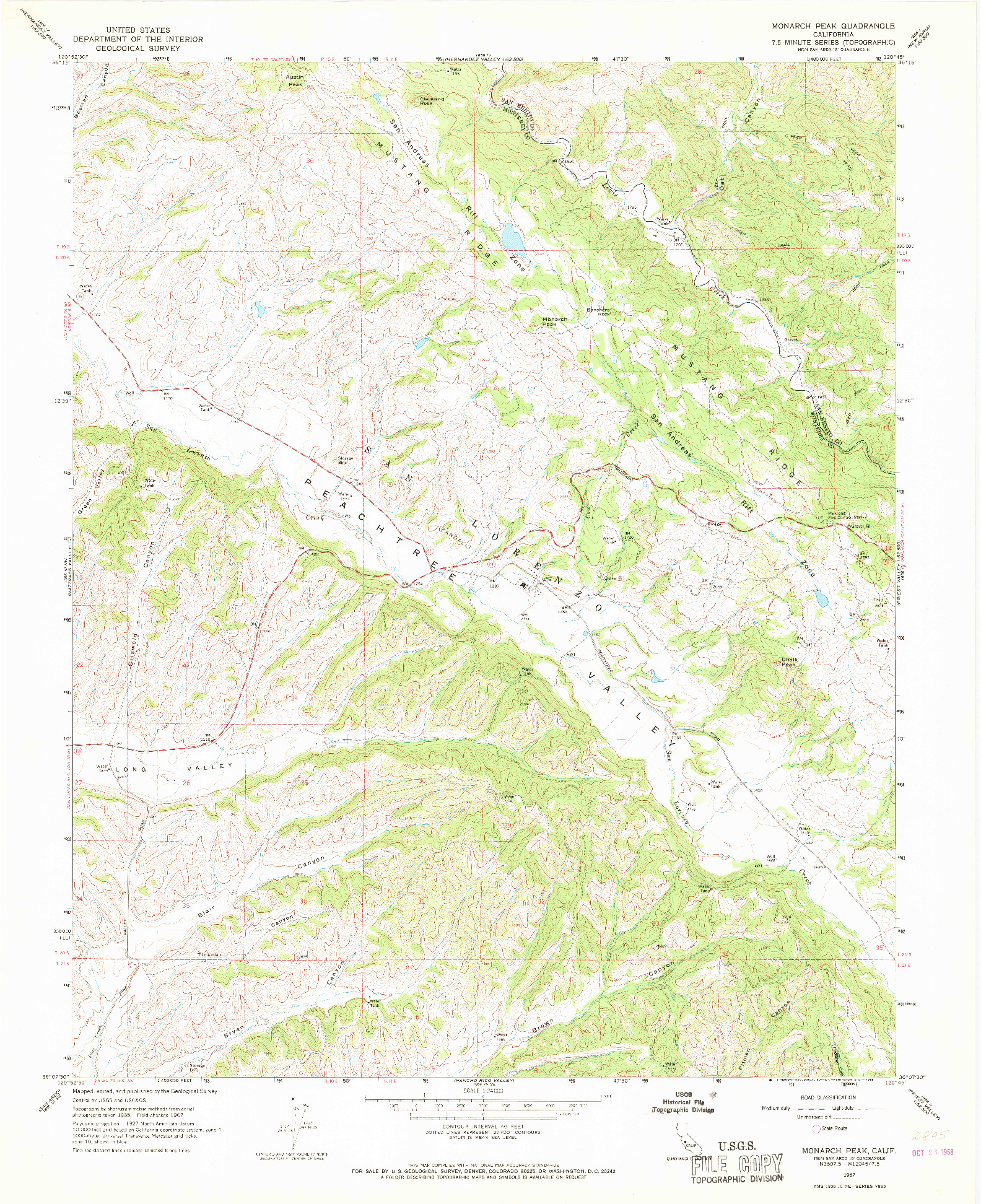 USGS 1:24000-SCALE QUADRANGLE FOR MONARCH PEAK, CA 1967