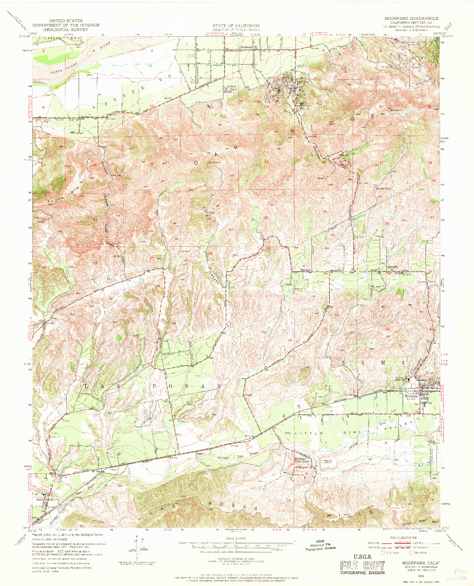 USGS 1:24000-SCALE QUADRANGLE FOR MOORPARK, CA 1951