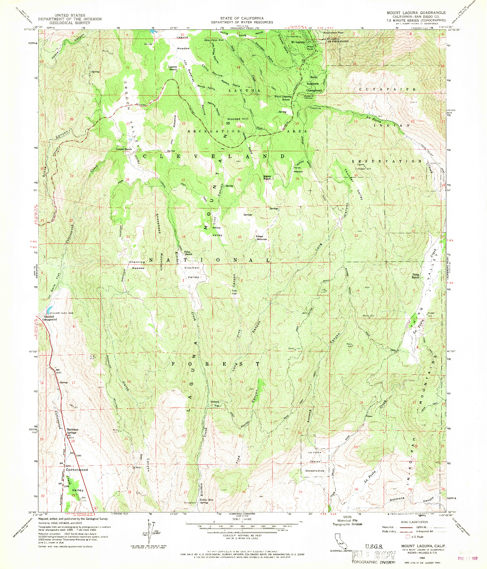 USGS 1:24000-SCALE QUADRANGLE FOR MOUNT LAGUNA, CA 1960